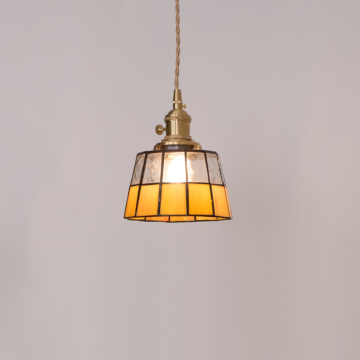 Pendant Lamp Stained Glass Shade Vintage Pattern Brass Retro
