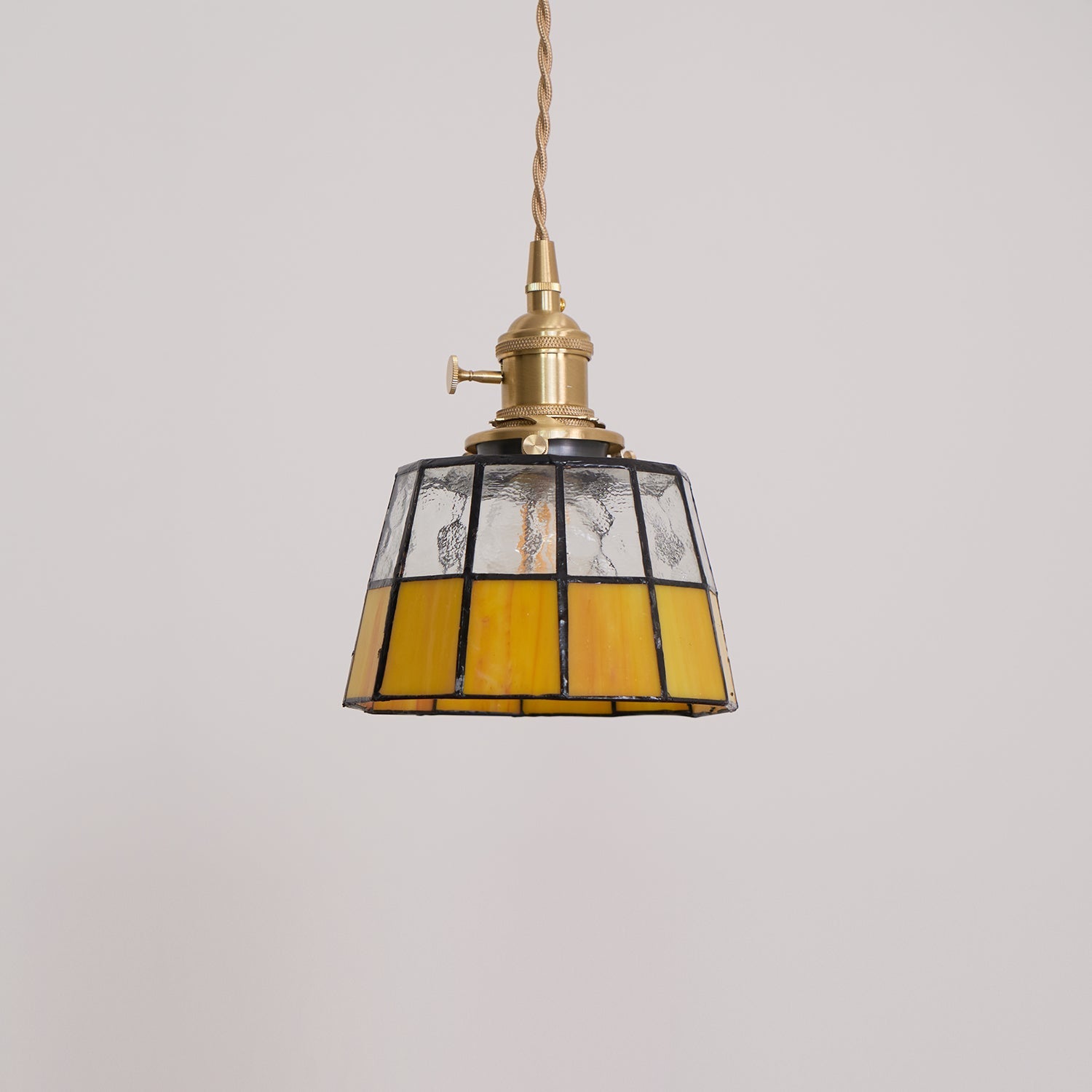 Pendant Lamp Stained Glass Shade Vintage Pattern Brass Retro