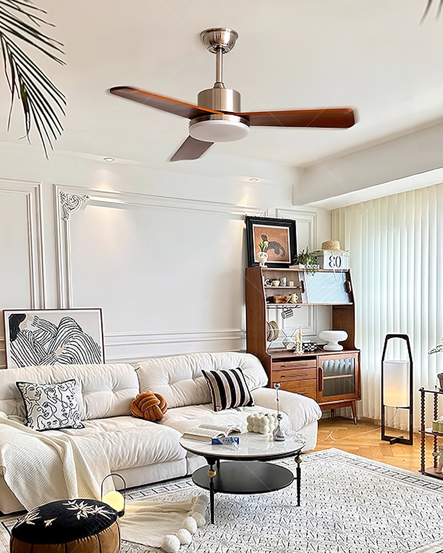 Kendal ceiling fan in a contemporary dining room setting.