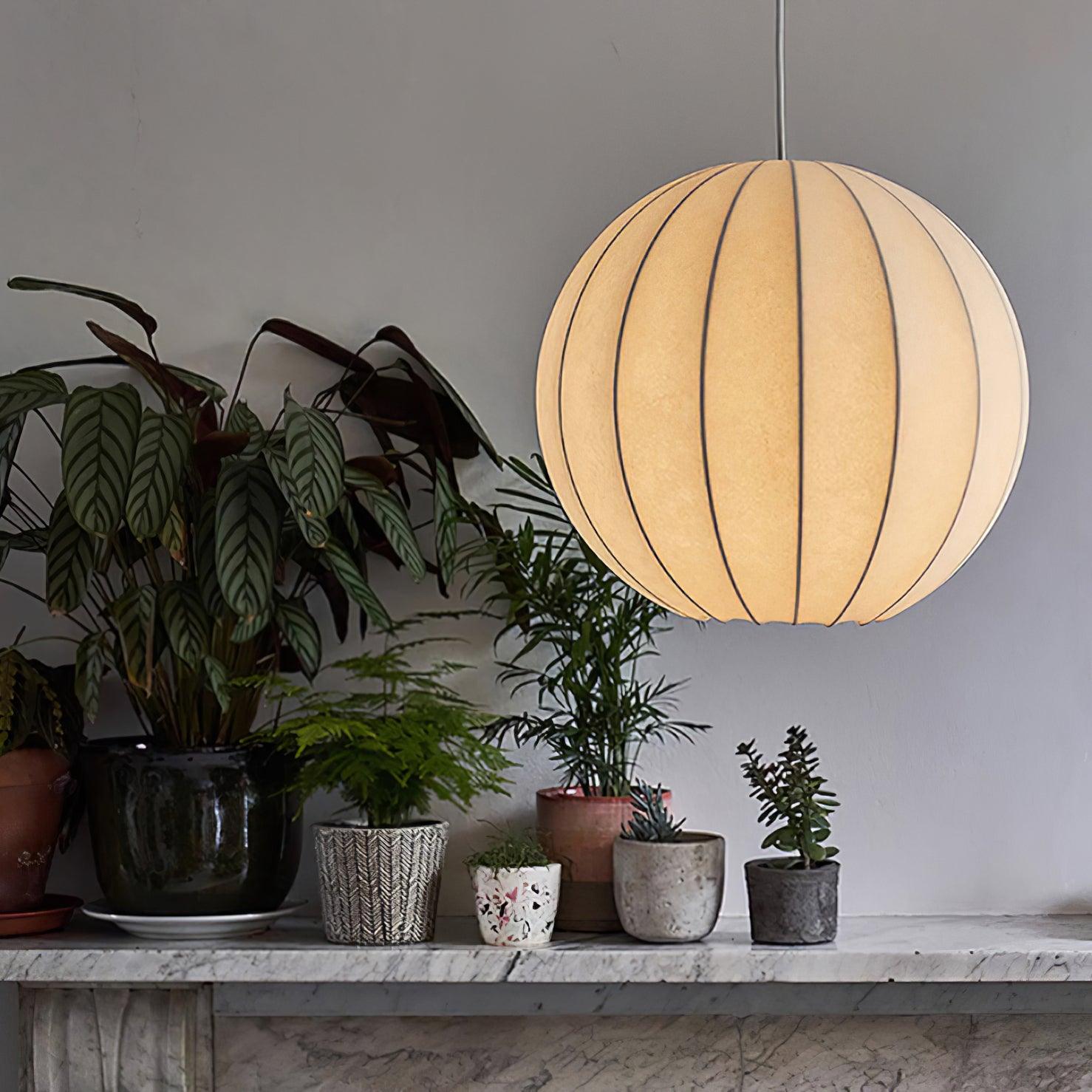 Pendant Light Silk Ribbed Globe Modern Minimalist Ambient Dining