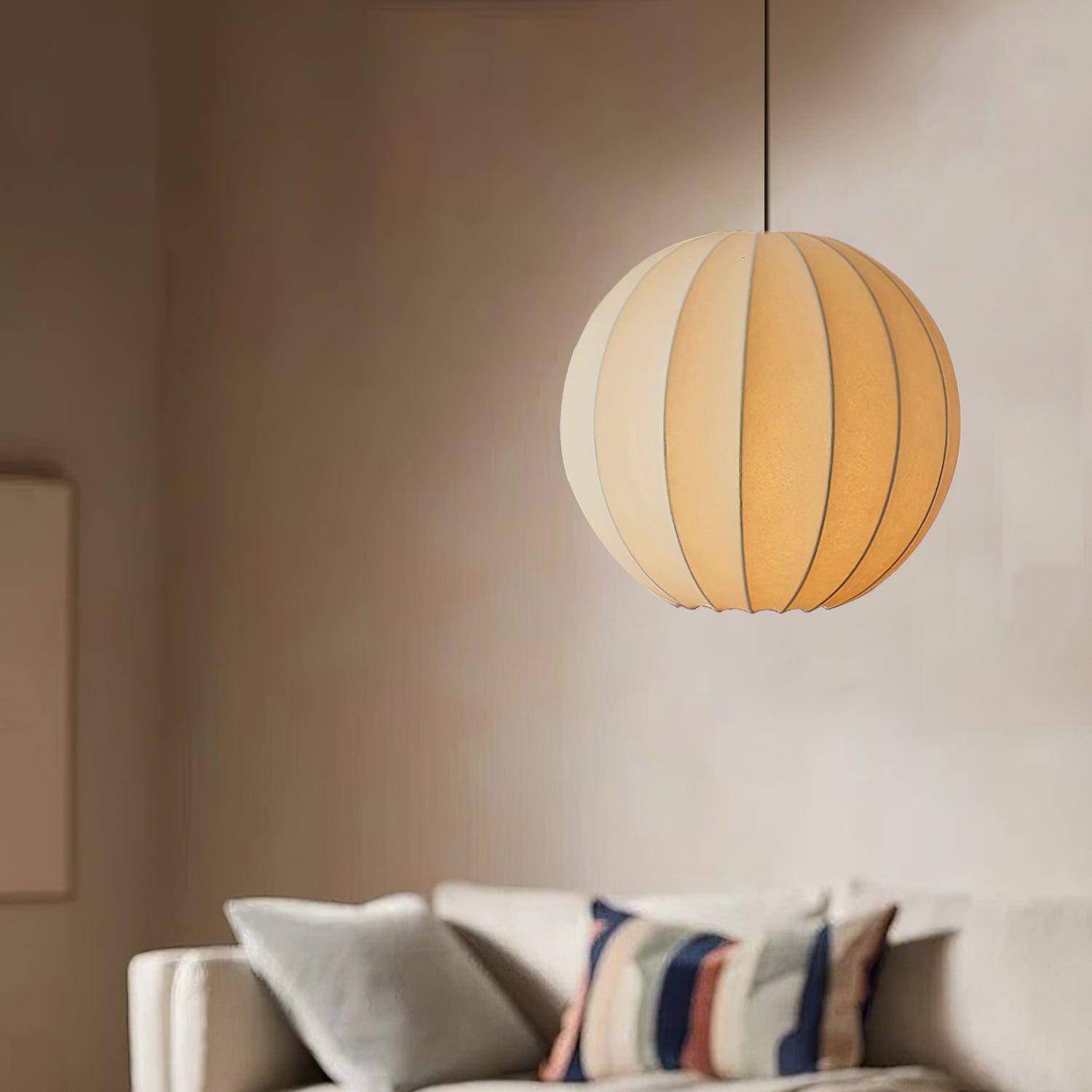 Pendant Light Silk Ribbed Globe Modern Minimalist Ambient Dining