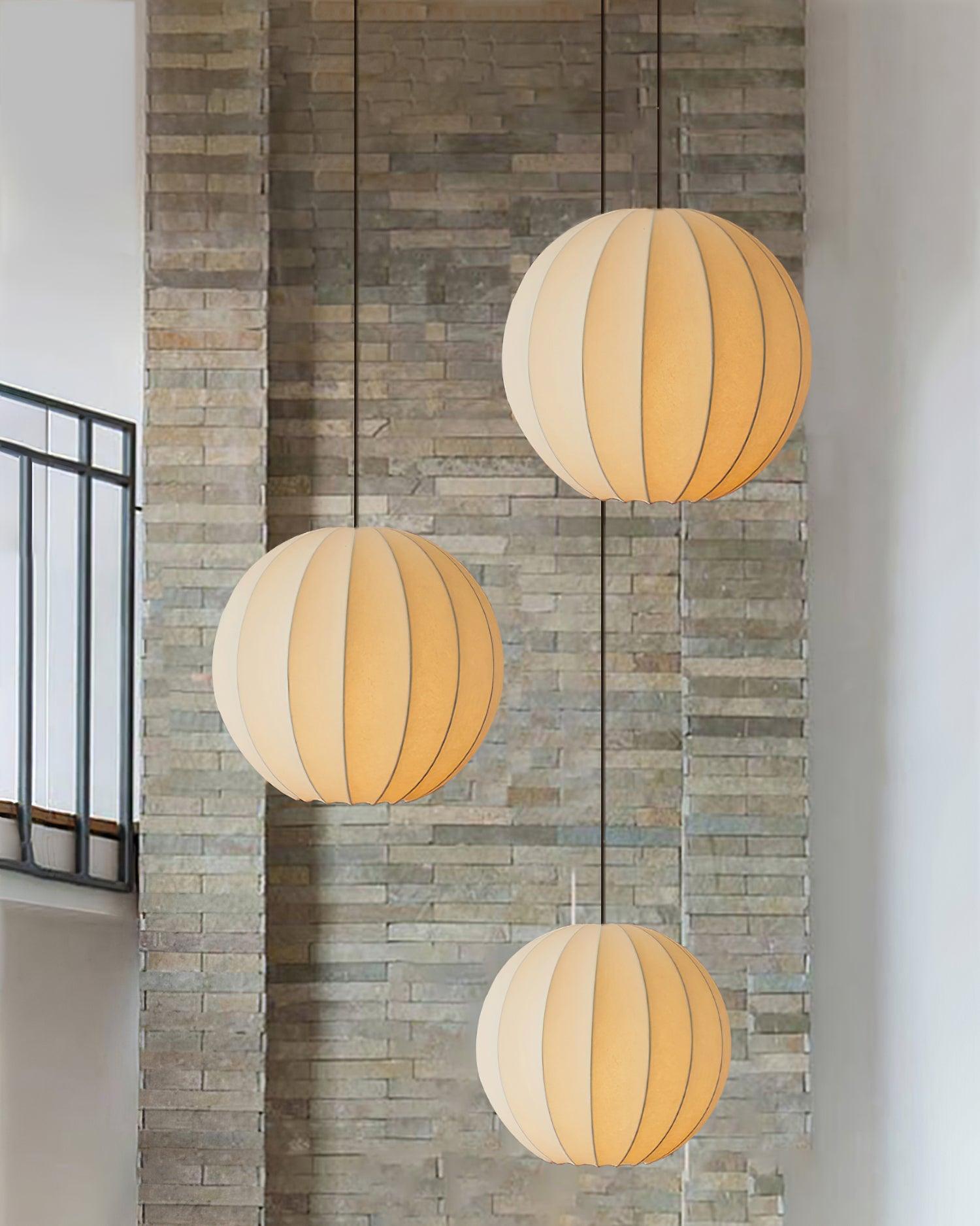 Pendant Light Silk Ribbed Globe Modern Minimalist Ambient Dining