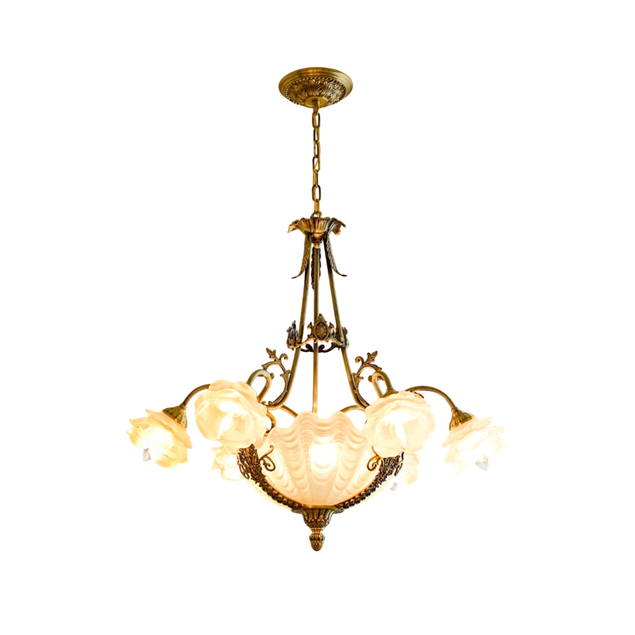 The white chandelier featured in a bright, modern classic interior.
