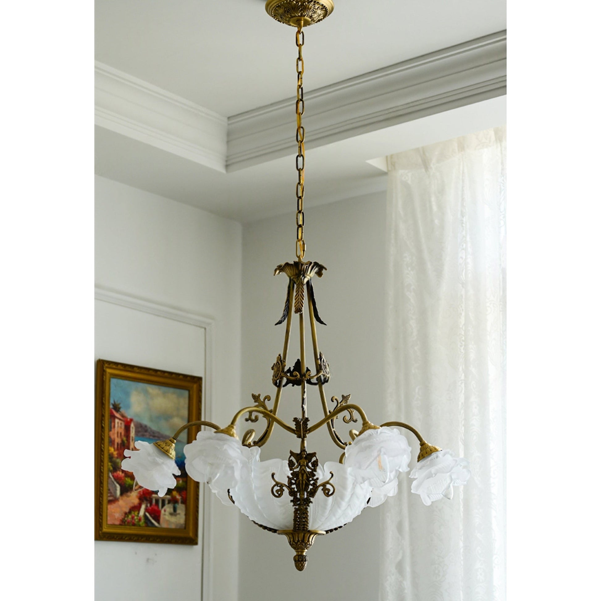The chandelier photographed against a plain background to showcase its silhouette.