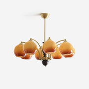 Chandelier Glass Shades Metal Frame Wood Accents Mid-Century Calm