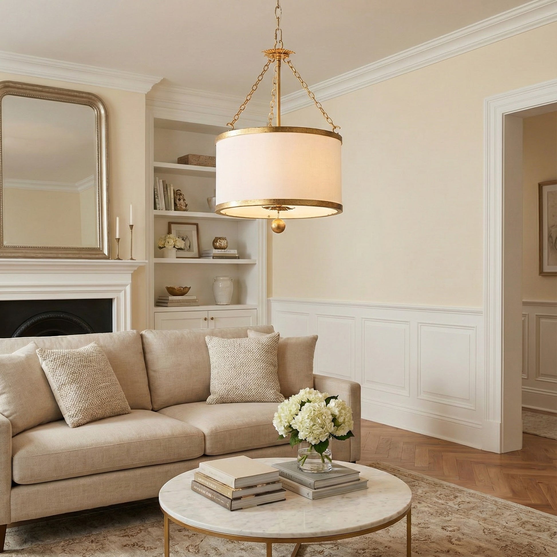Kian Pendant Light in a white finish, highlighting its clean lines.