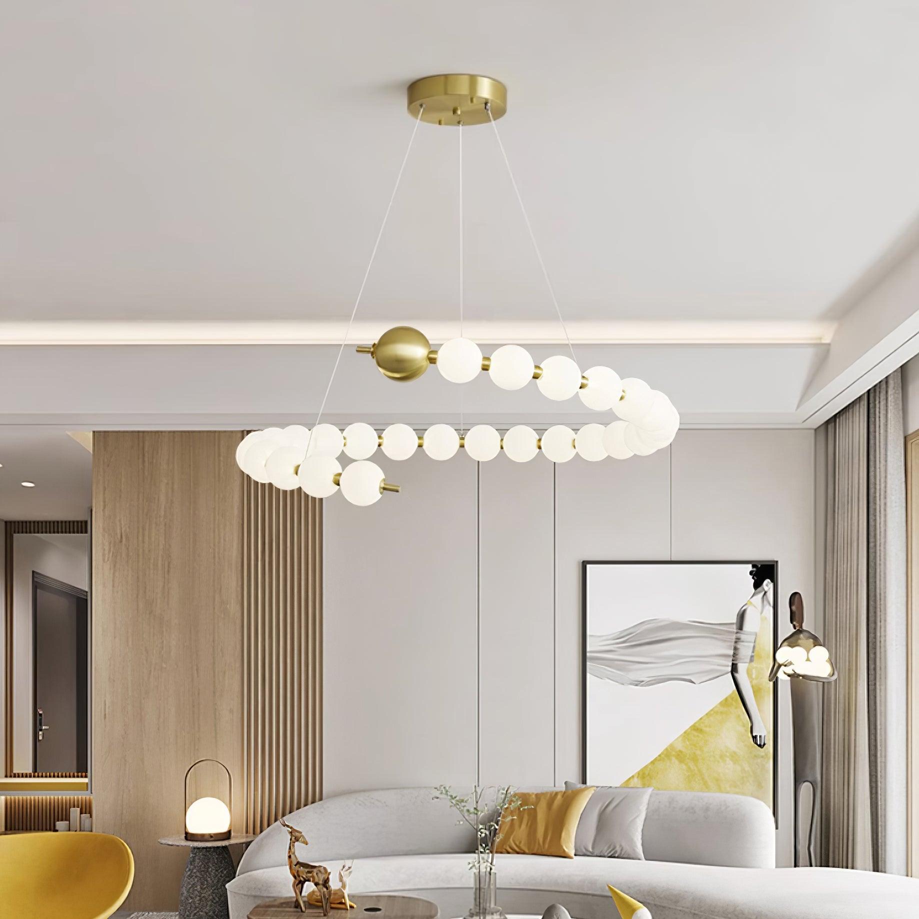 Eloria Chandelier Brass Ring Spheres Modern Minimalist-Neutral Decor
