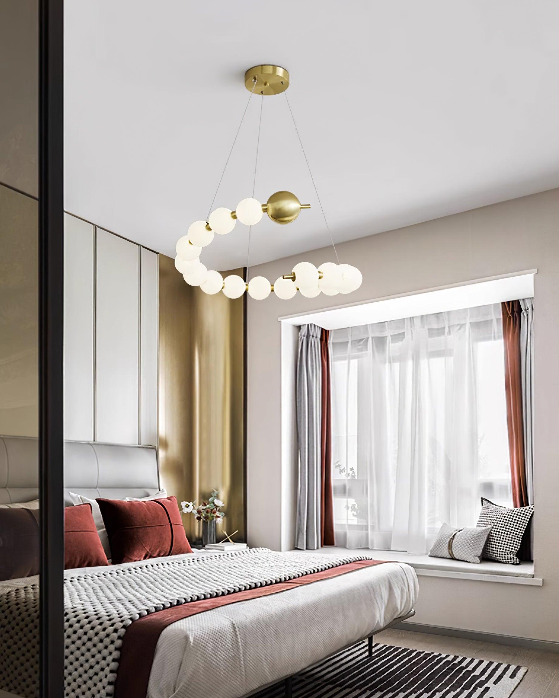 Eloria Chandelier Brass Ring Spheres Modern Minimalist-Neutral Decor