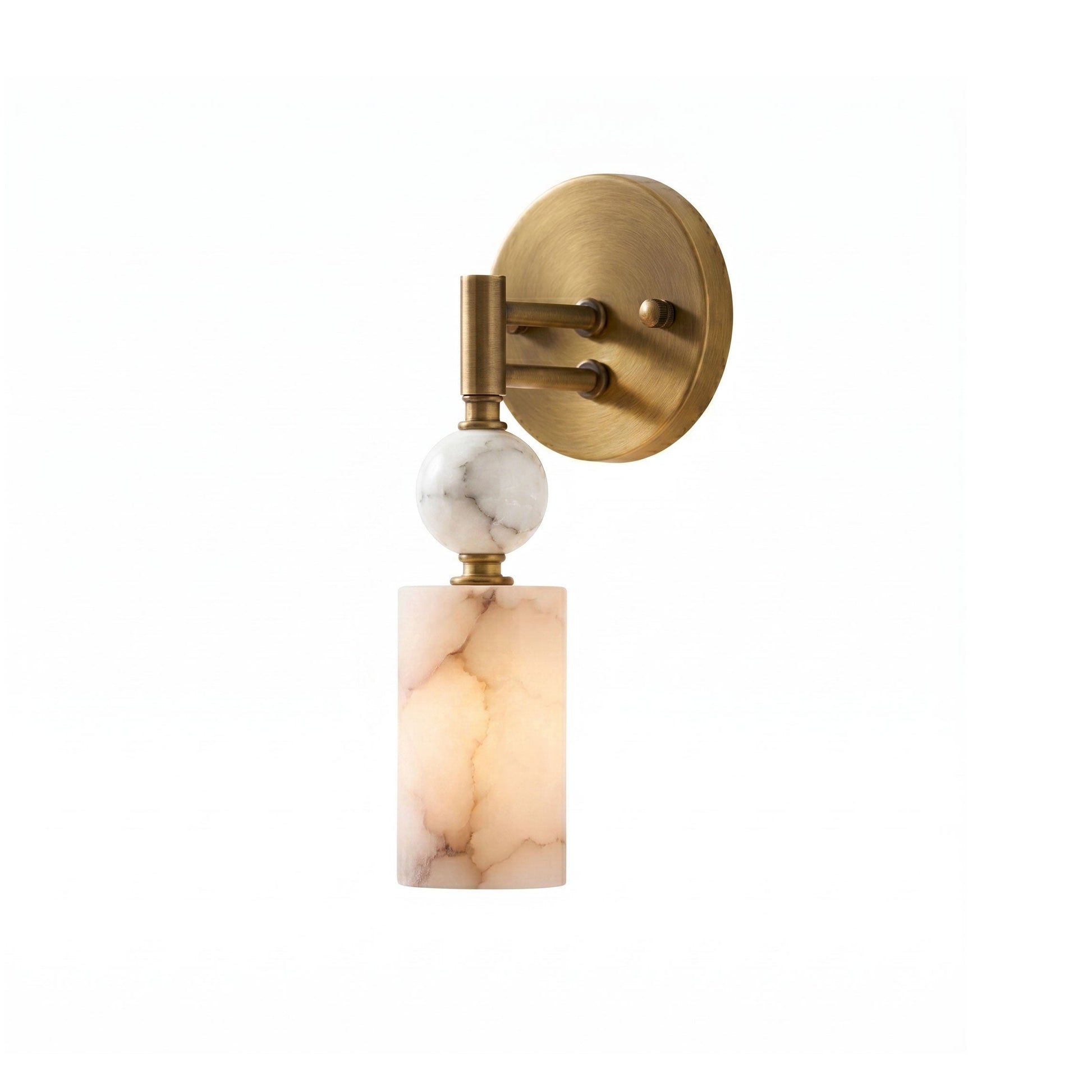 Kingston Marble Wall Lamp with an antique brass body and white marble shade.