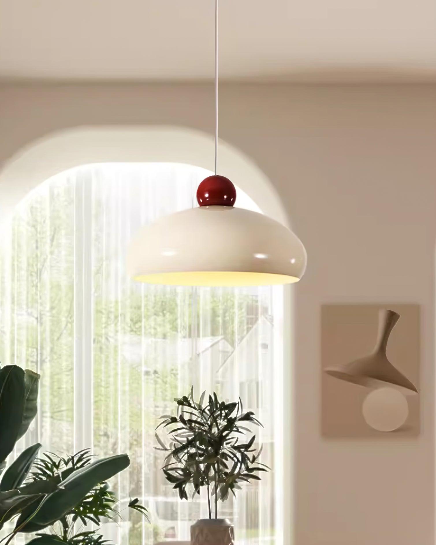 Pendant Light Dome Shade White Red