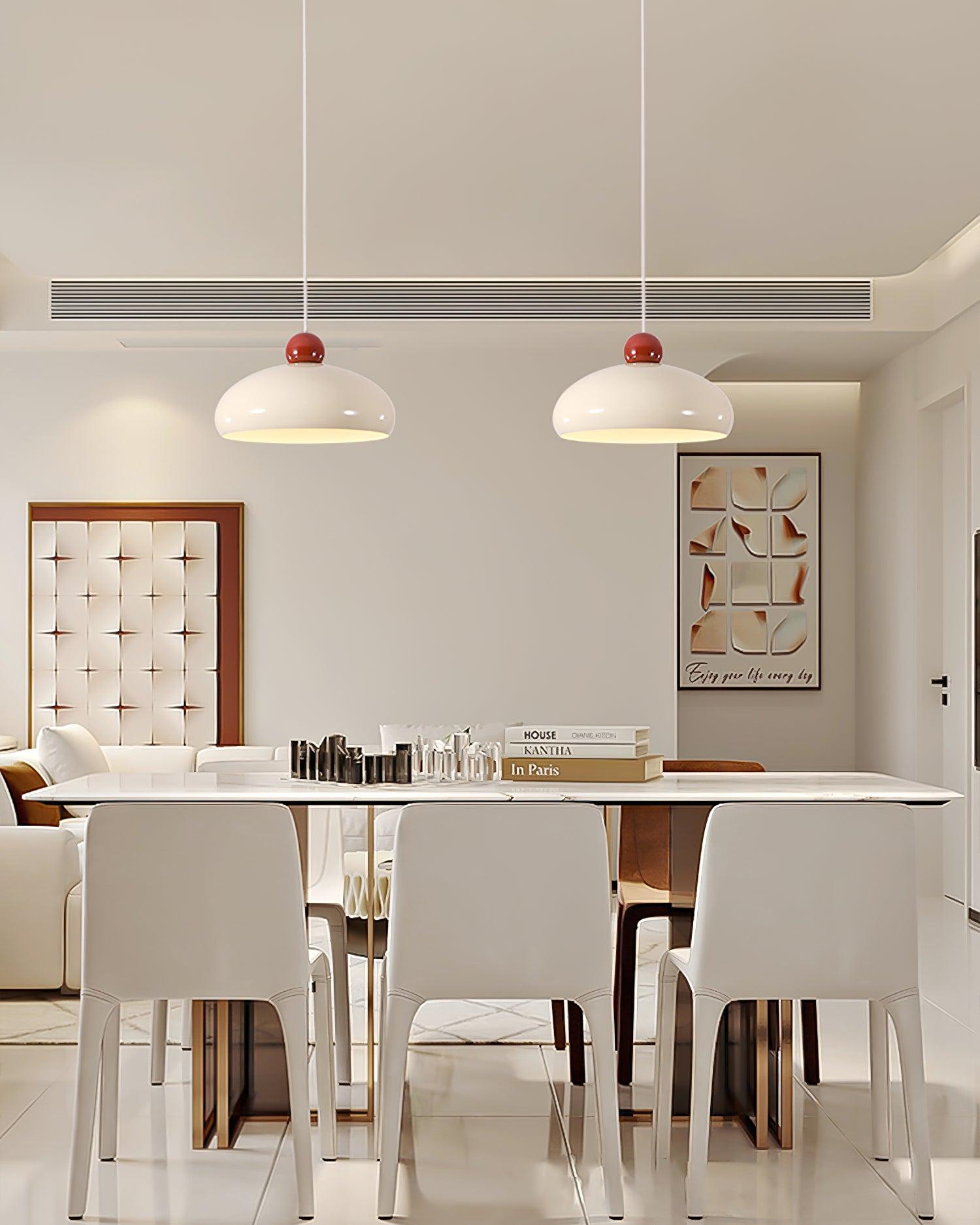 Pendant Light Dome Shade White Red