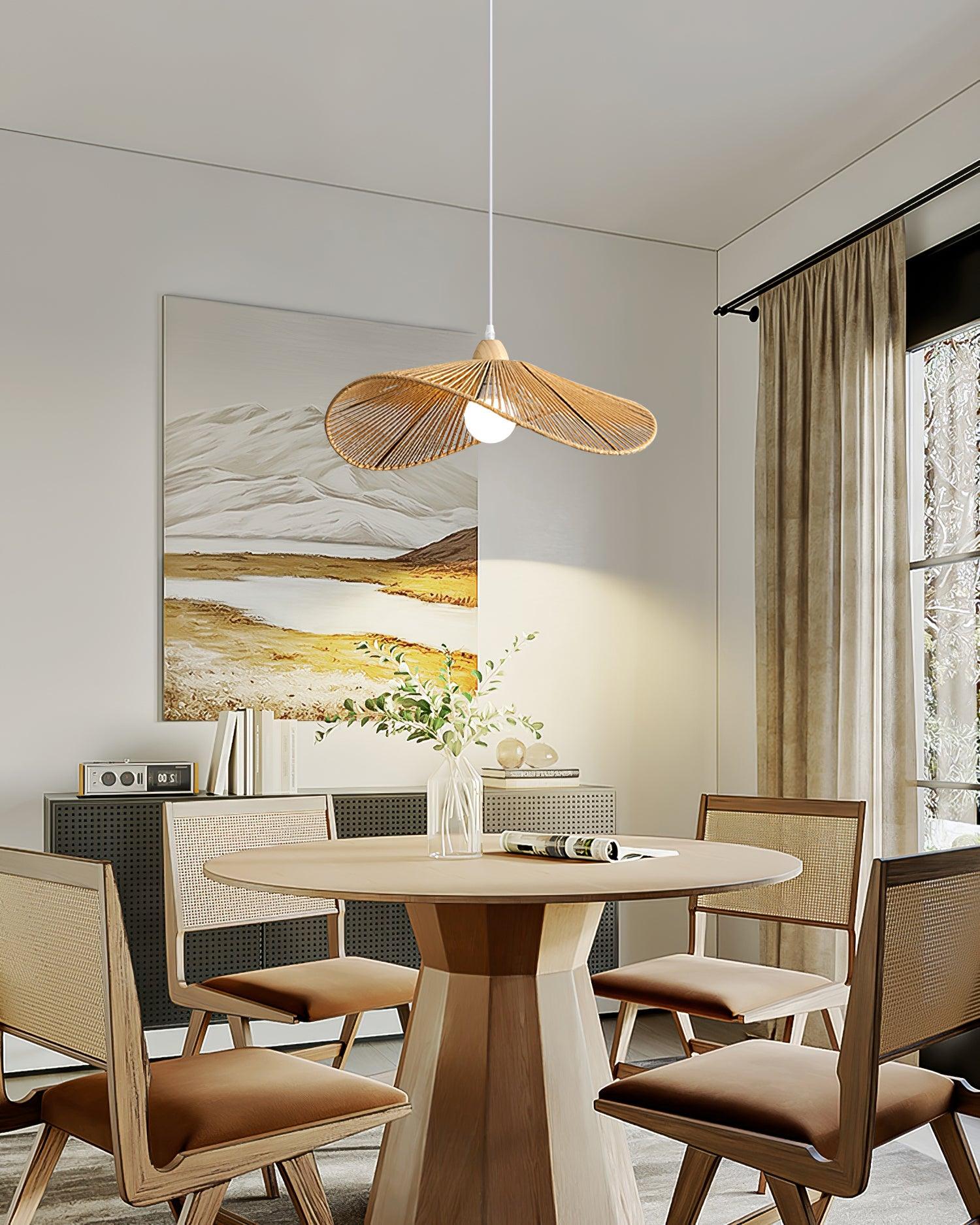 Pendant Lamp Woven Hemp Shade Sculptural Natural Modern