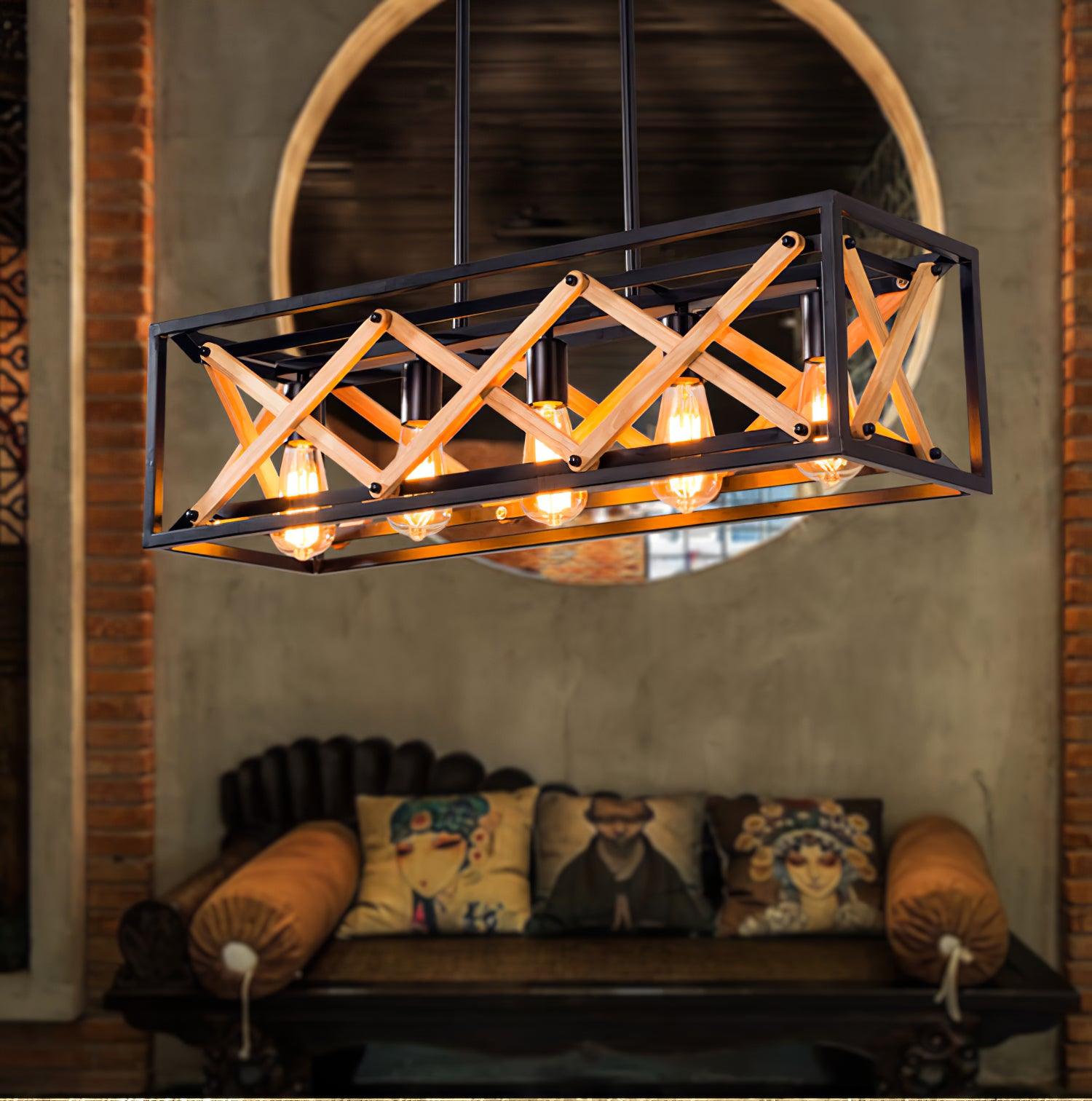 Grid Kitchen Island Rectangle Chandelier-Neutral Decor