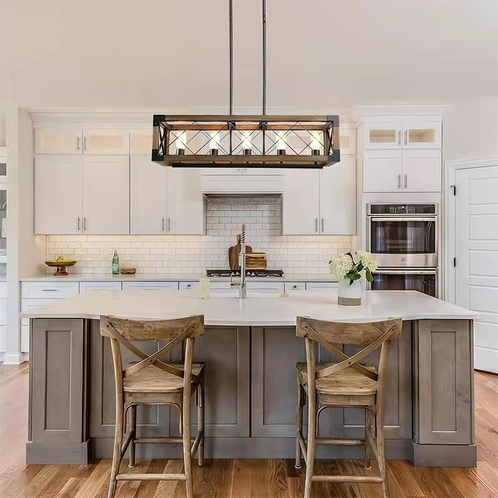 Grid Kitchen Island Rectangle Chandelier-Neutral Decor