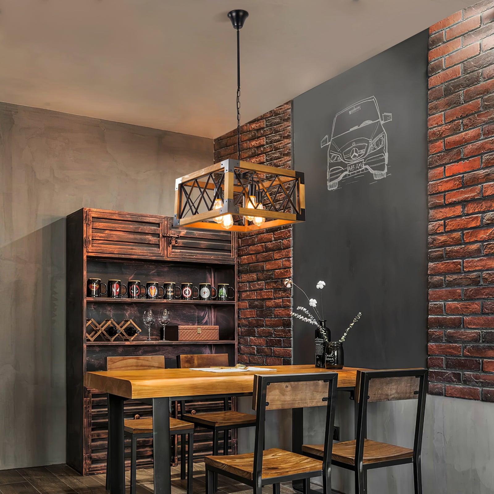Grid Kitchen Island Rectangle Chandelier-Neutral Decor