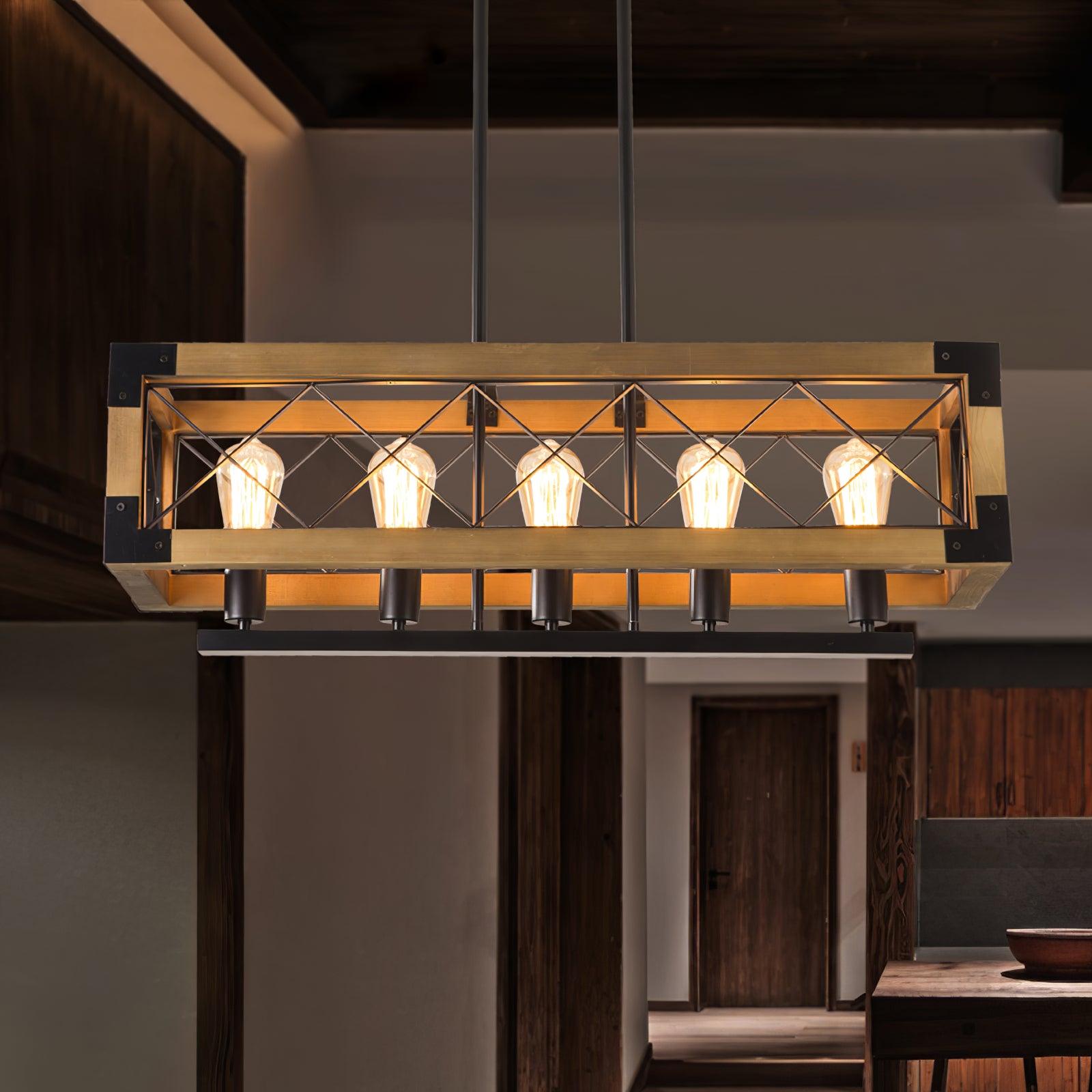 Grid Kitchen Island Rectangle Chandelier-Neutral Decor