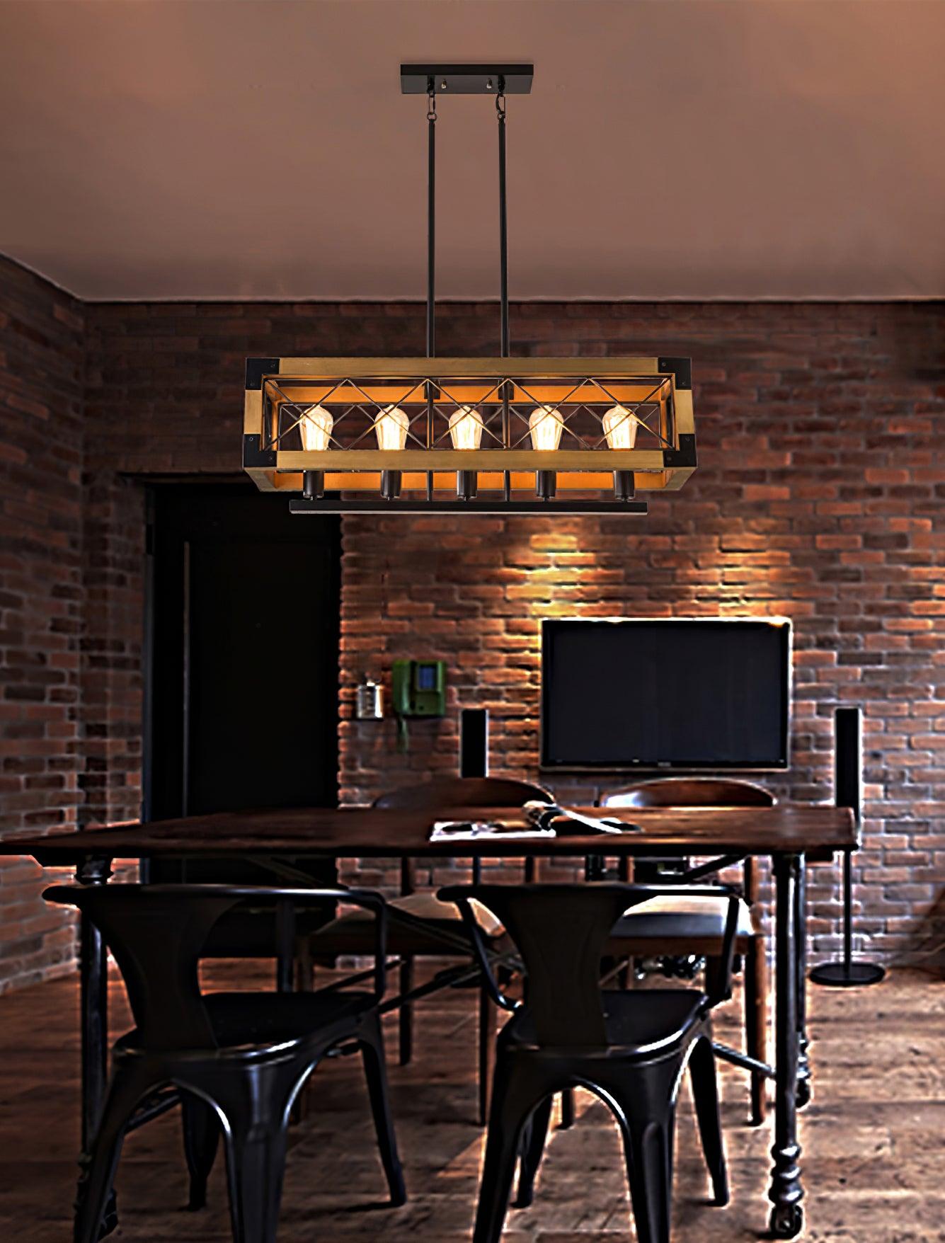 Grid Kitchen Island Rectangle Chandelier-Neutral Decor