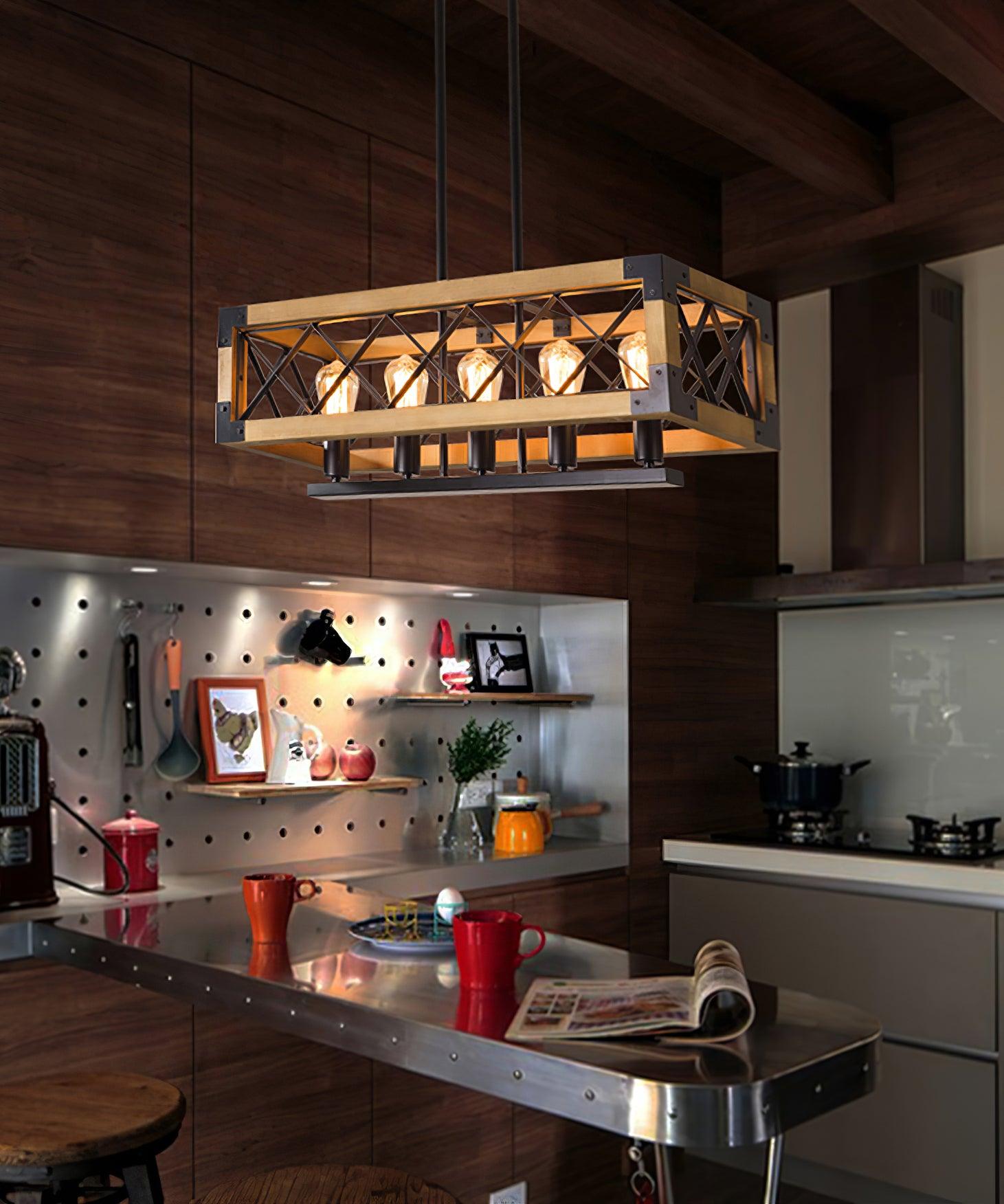 Grid Kitchen Island Rectangle Chandelier-Neutral Decor