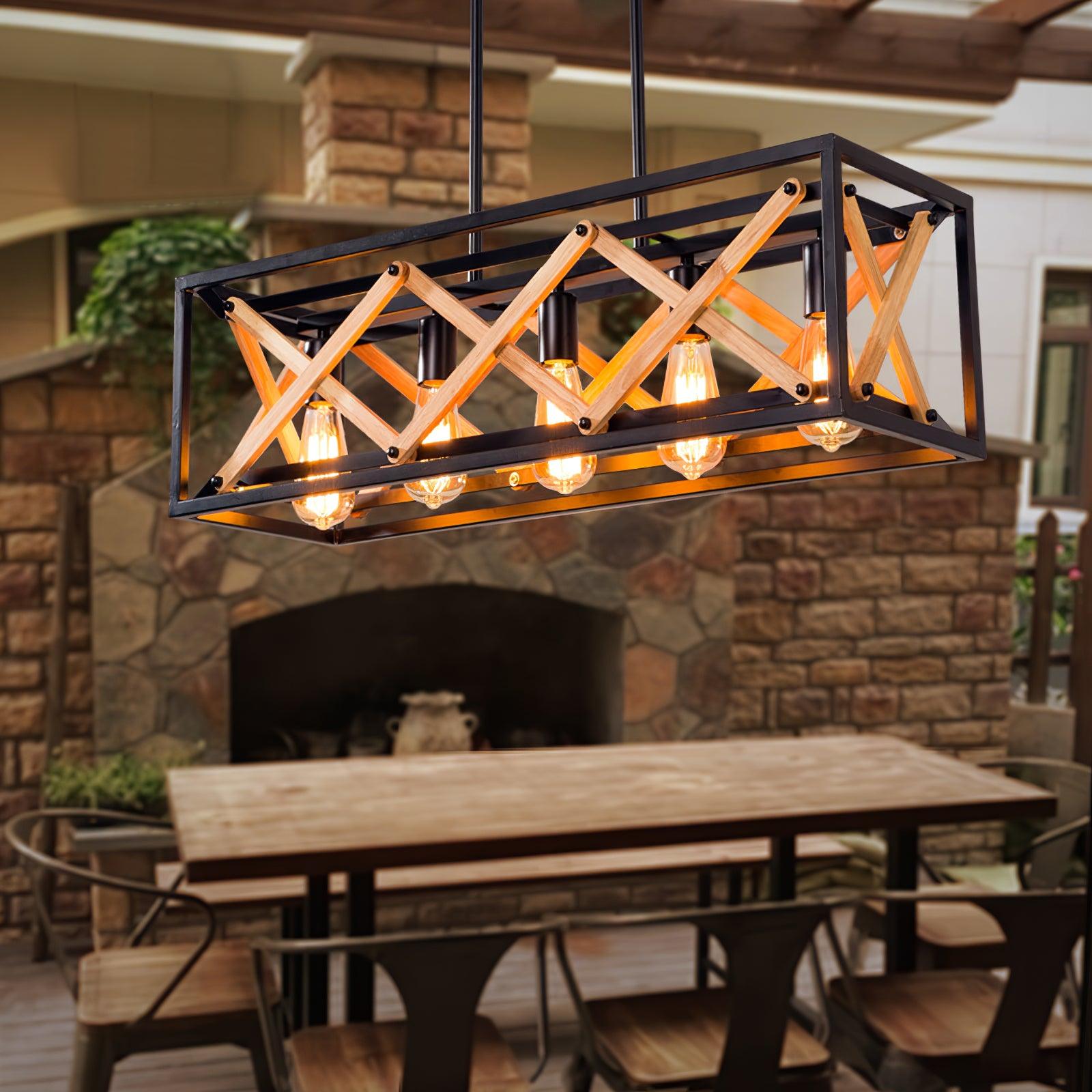 Grid Kitchen Island Rectangle Chandelier-Neutral Decor