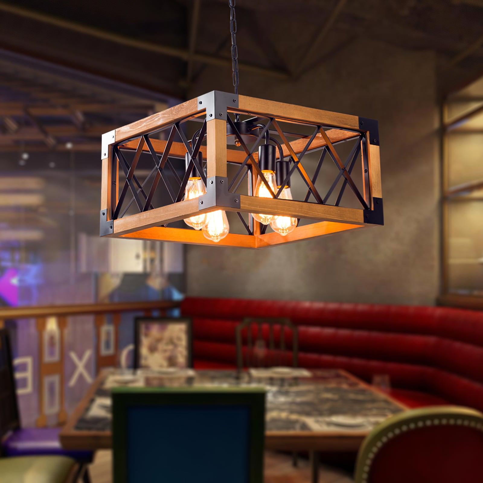 Grid Kitchen Island Rectangle Chandelier-Neutral Decor