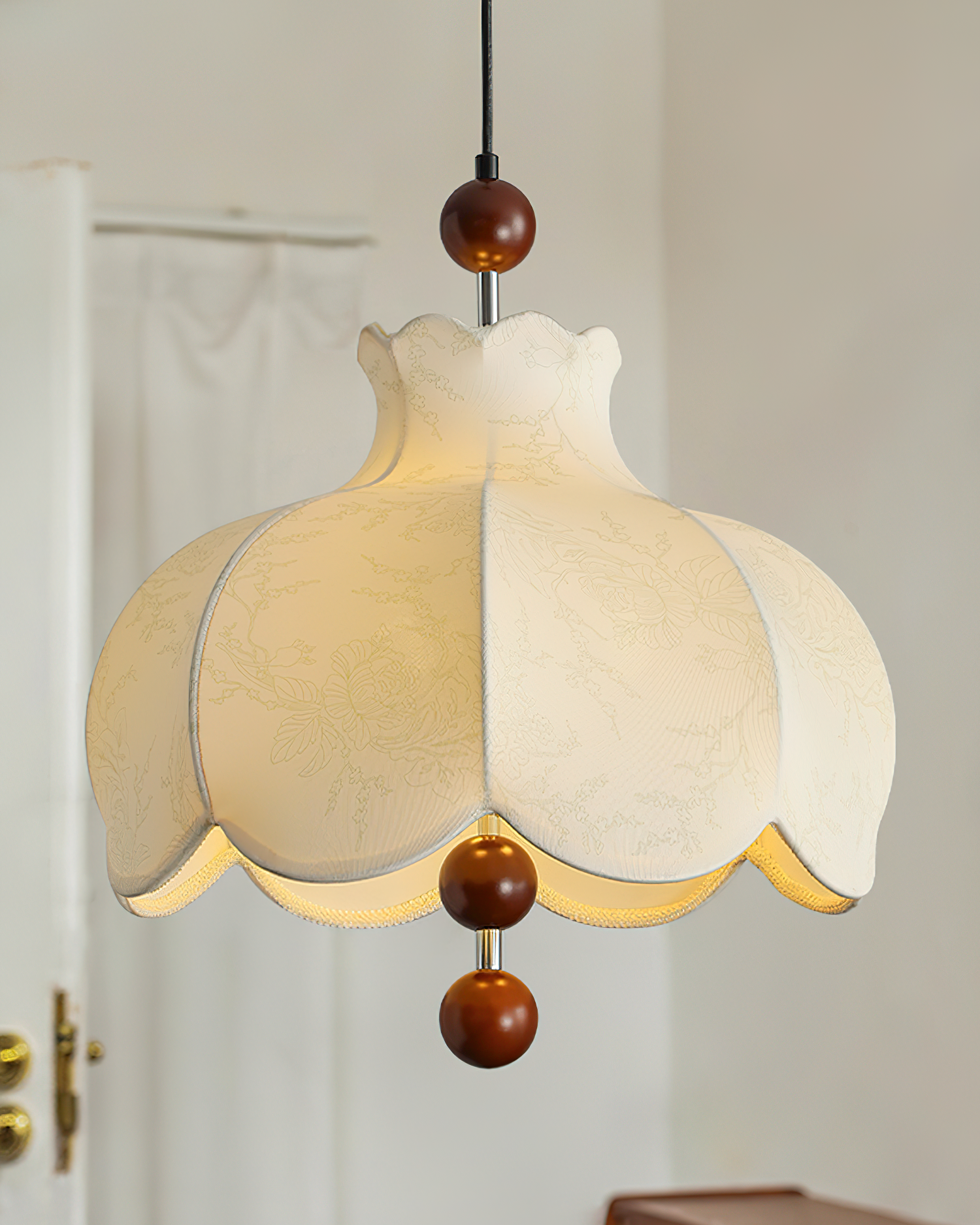 Pendant Lamp Fabric Shade Wood Accents Vintage for Living Room