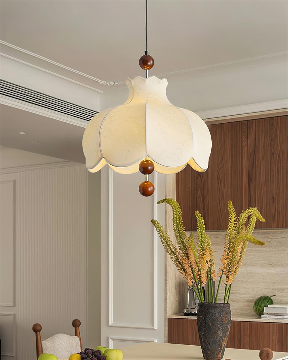 Pendant Lamp Fabric Shade Wood Accents Vintage for Living Room