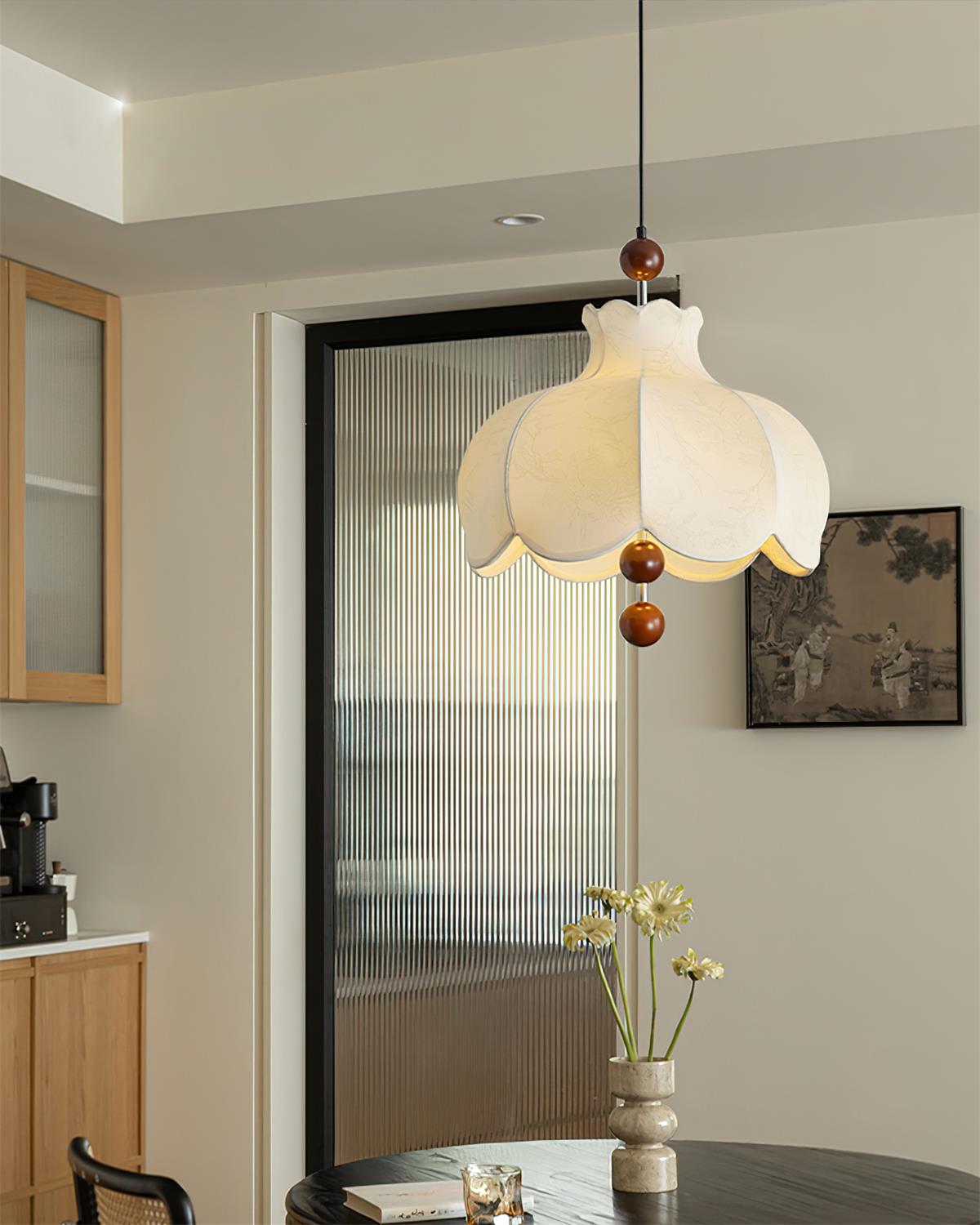 Pendant Lamp Fabric Shade Wood Accents Vintage for Living Room