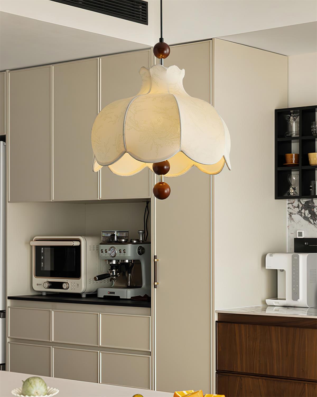 Pendant Lamp Fabric Shade Wood Accents Vintage for Living Room