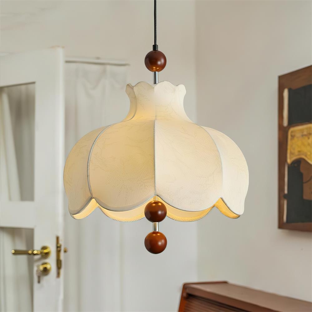 Pendant Lamp Fabric Shade Wood Accents Vintage for Living Room