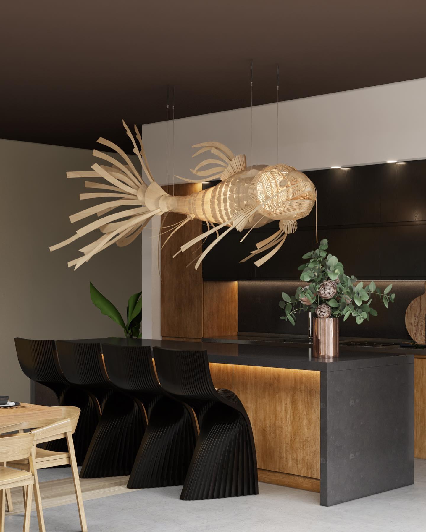 Faelor Chandelier Wooden Fish Handmade-Neutral Decor