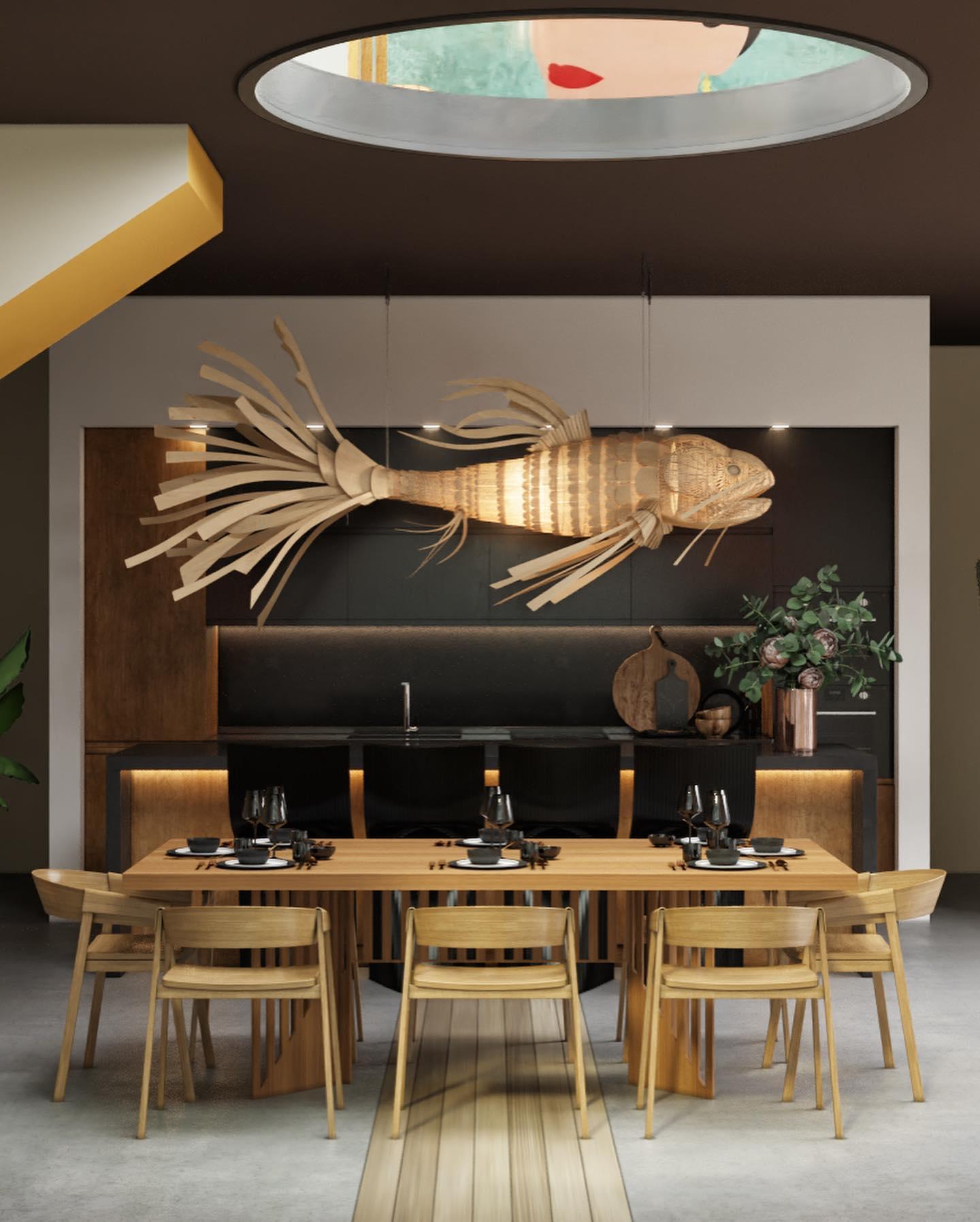 Faelor Chandelier Wooden Fish Handmade-Neutral Decor