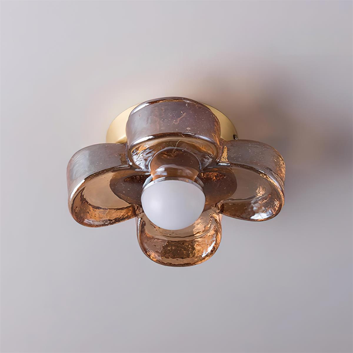 Ceiling Lamp with Amber Acrylic Clover Petals and Brass Scandi