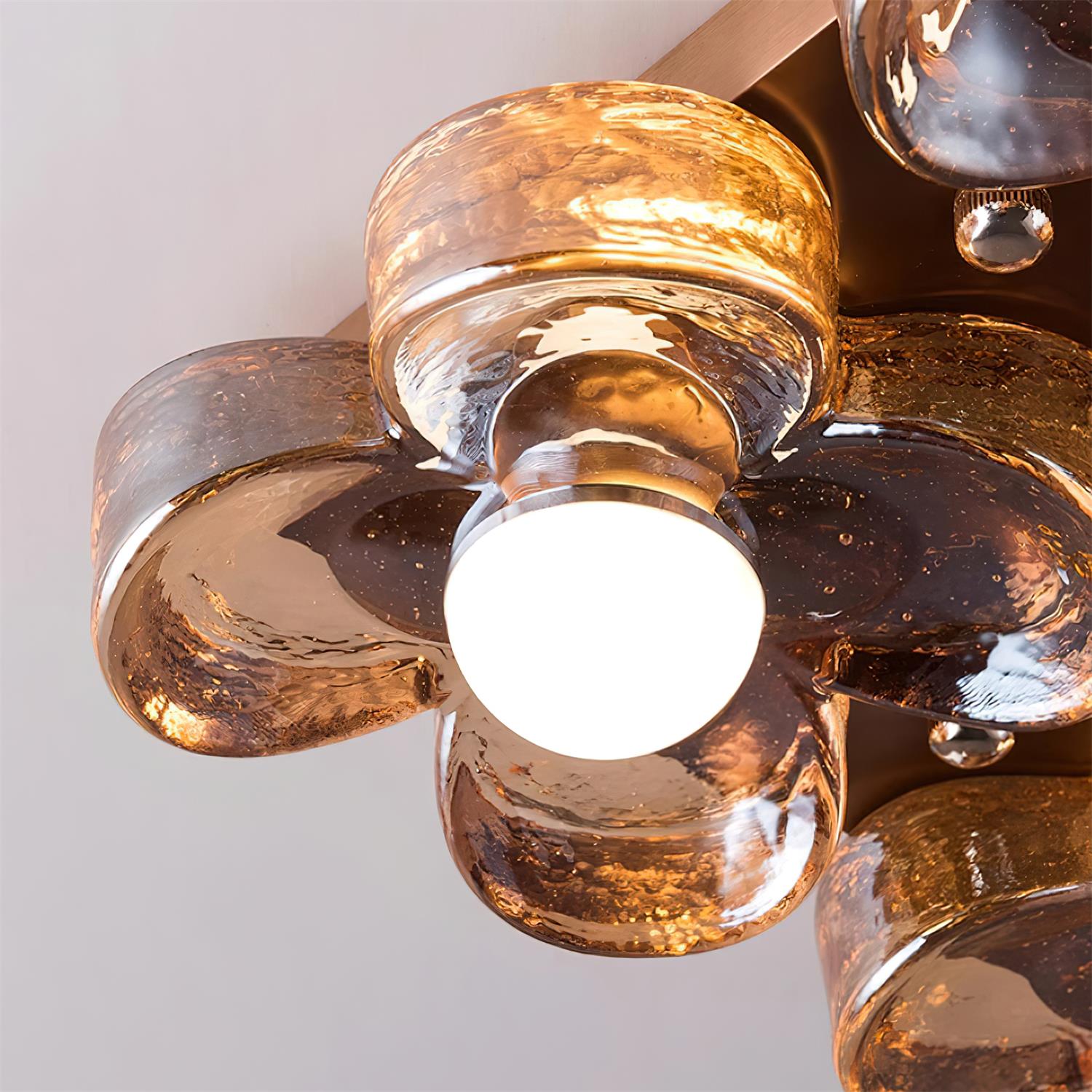 Ceiling Lamp with Amber Acrylic Clover Petals and Brass Scandi