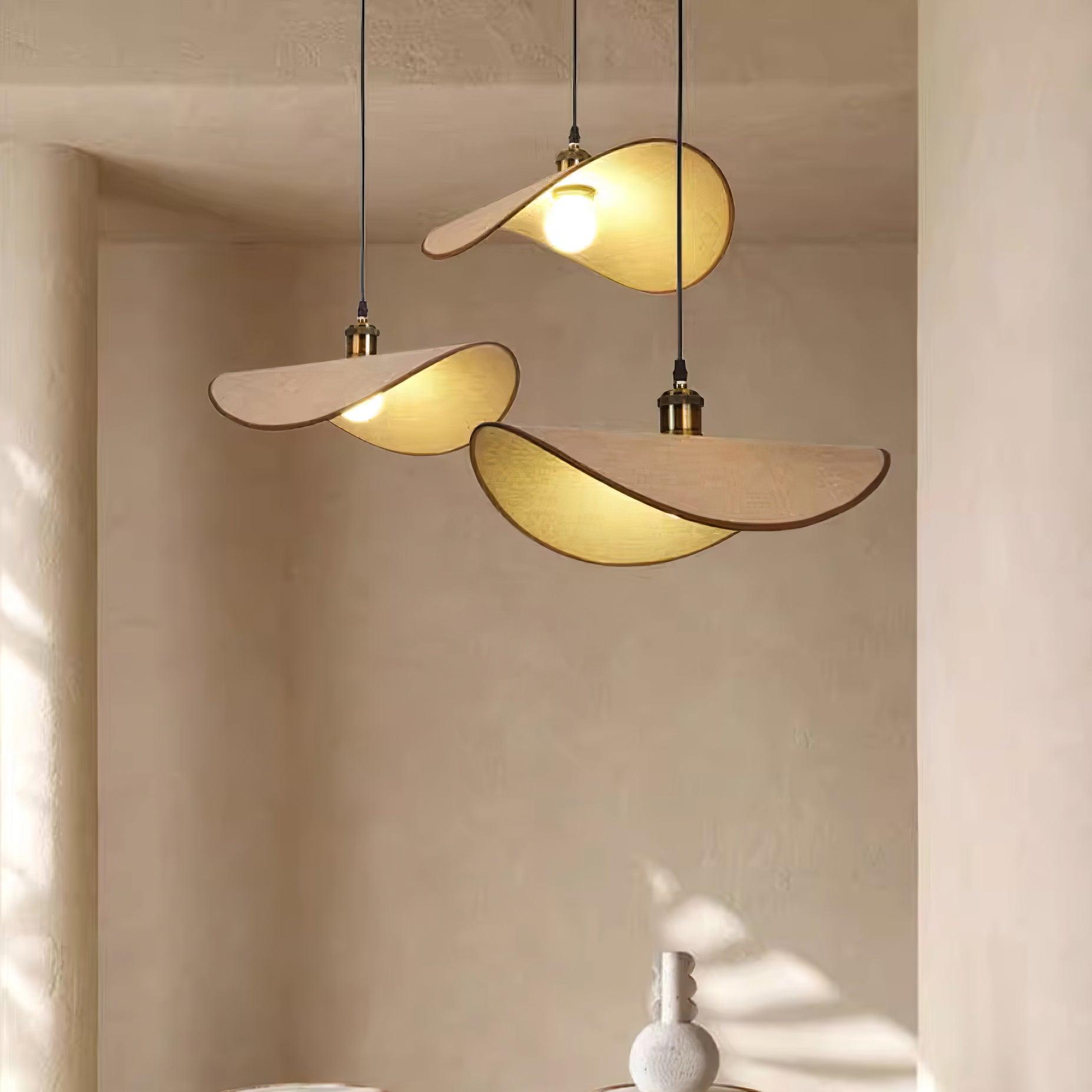 Pendant Lamp Linen Fabric Shade Wood