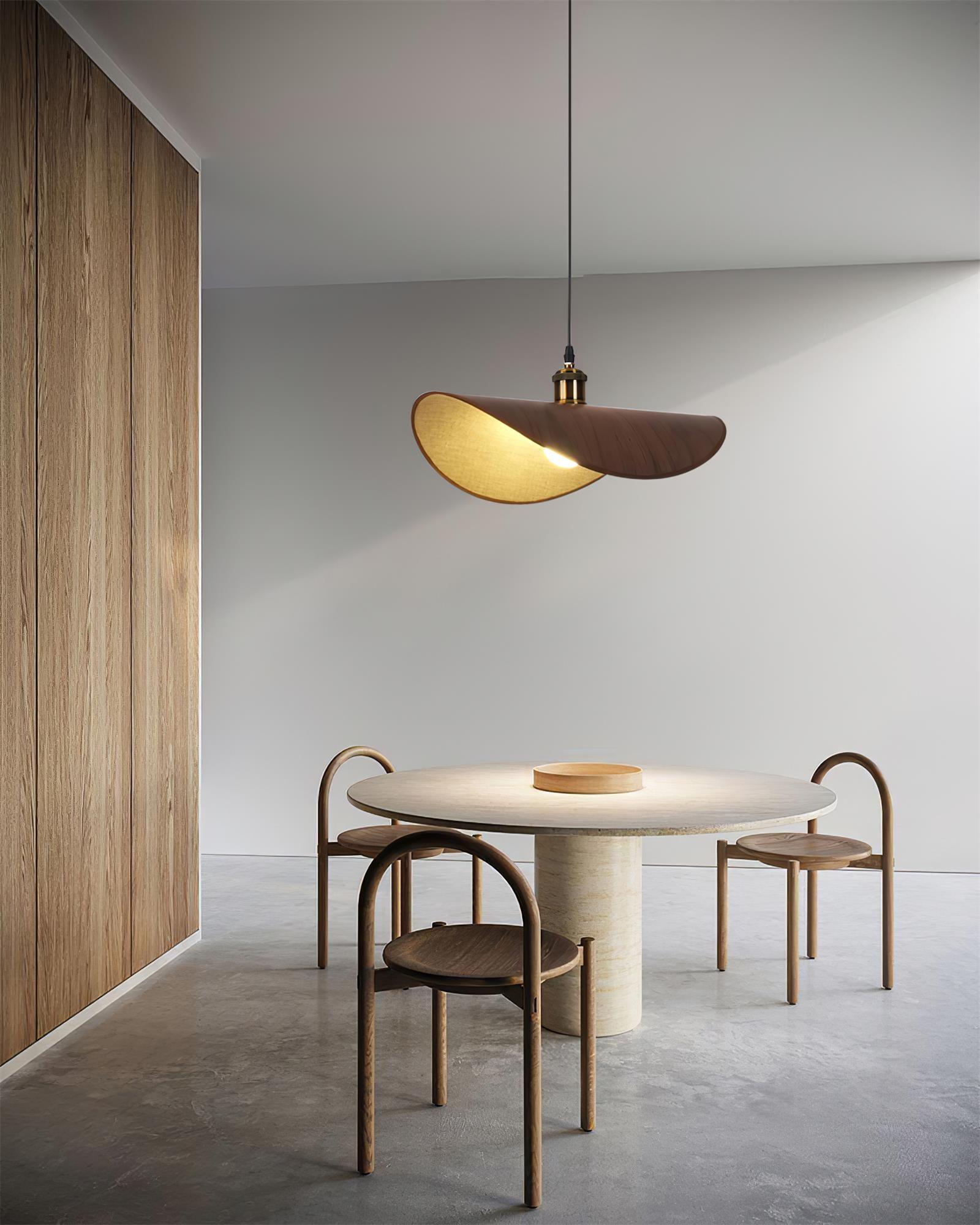Mirelle Pendant Lamp Linen Fabric Shade Wood Minimalist-Neutral Decor