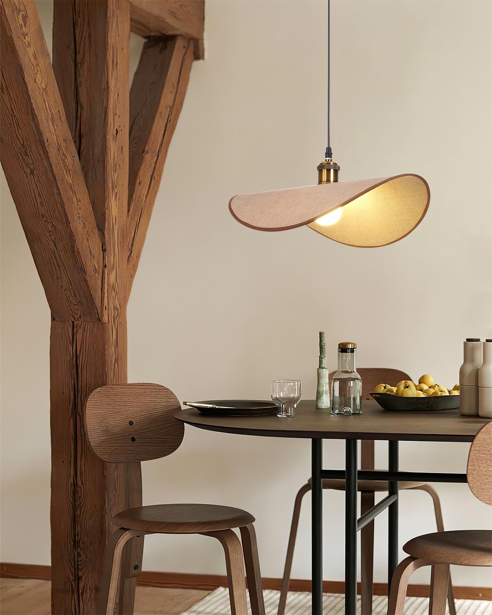 Mirelle Pendant Lamp Linen Fabric Shade Wood Minimalist-Neutral Decor