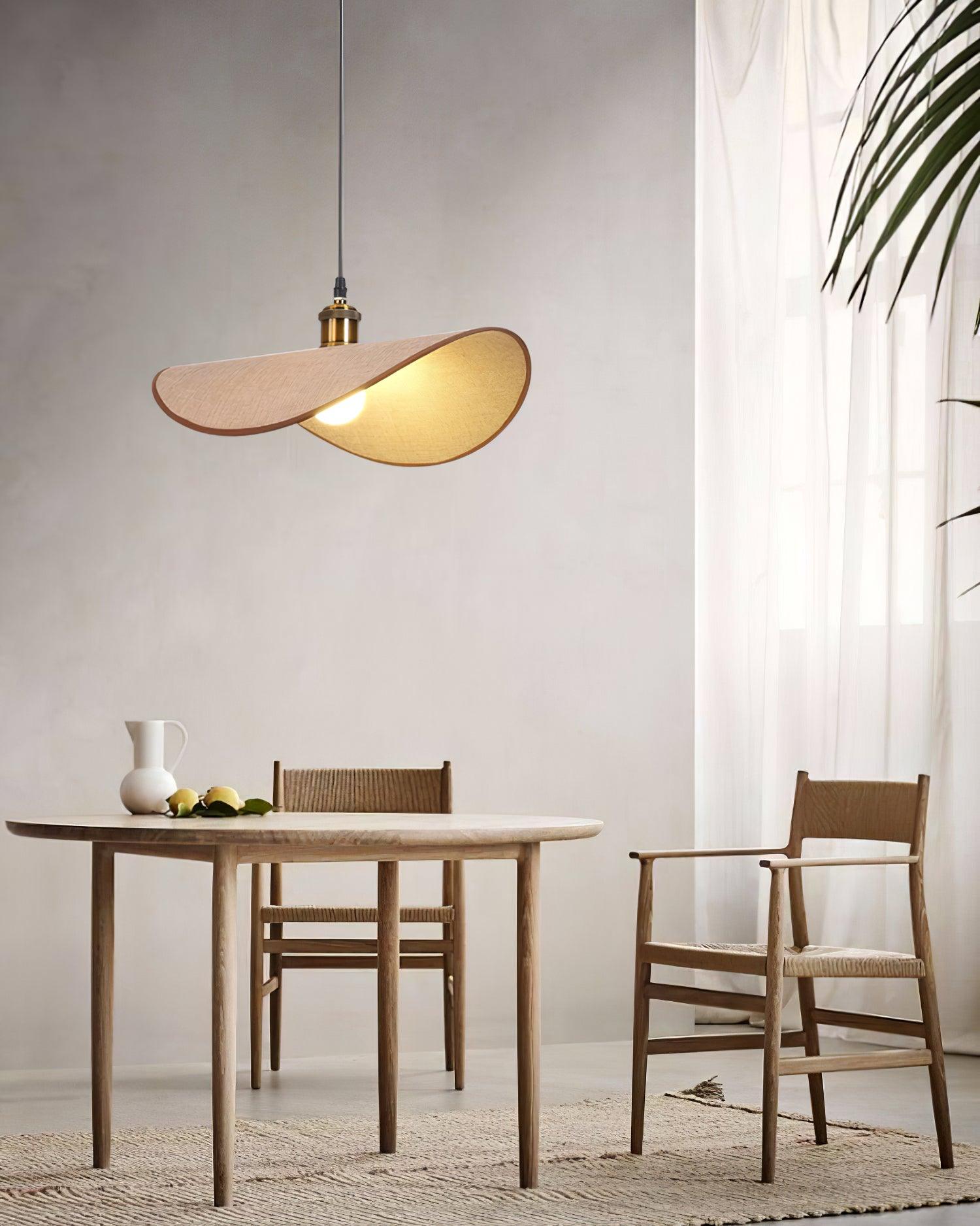 Mirelle Pendant Lamp Linen Fabric Shade Wood Minimalist-Neutral Decor
