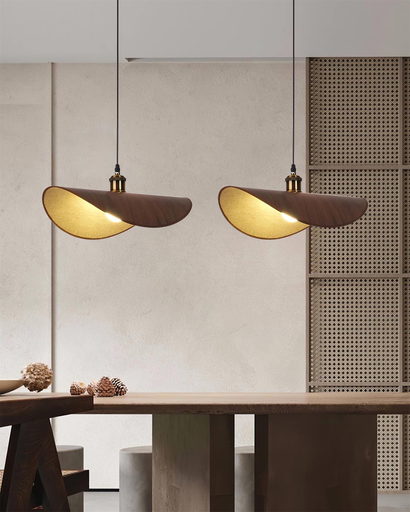 Pendant Lamp Linen Fabric Shade Wood