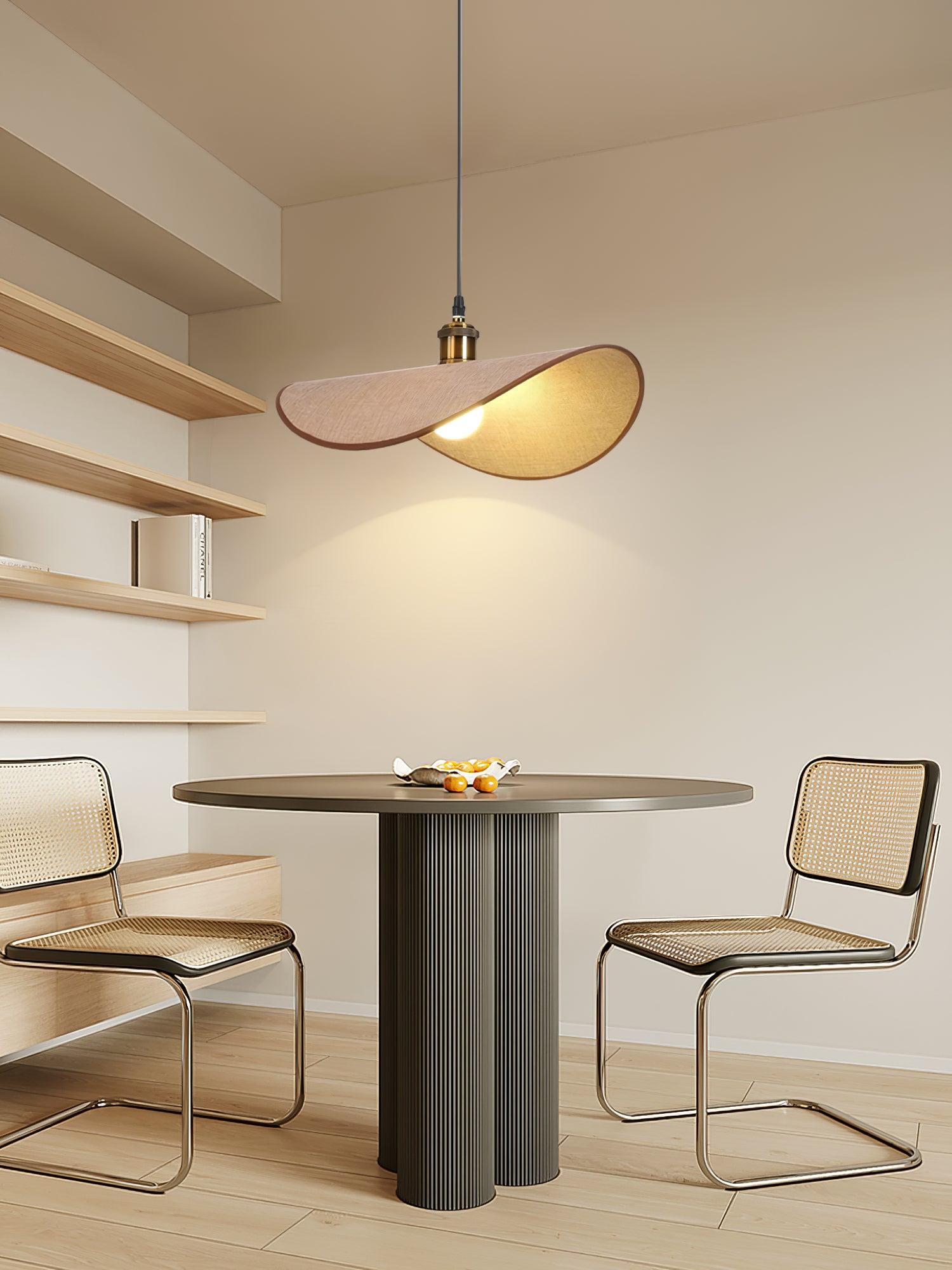 Mirelle Pendant Lamp Linen Fabric Shade Wood Minimalist-Neutral Decor