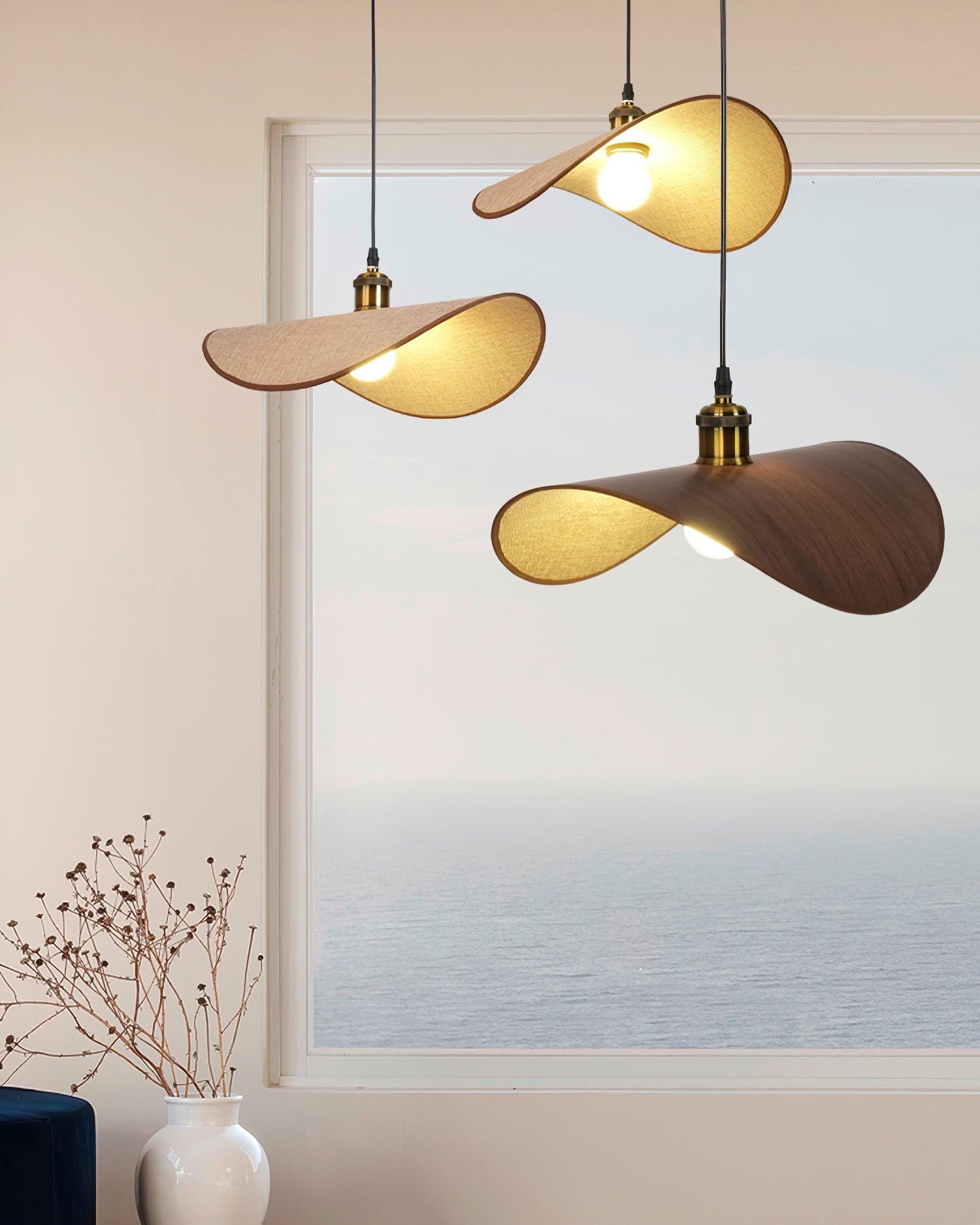 Mirelle Pendant Lamp Linen Fabric Shade Wood Minimalist-Neutral Decor