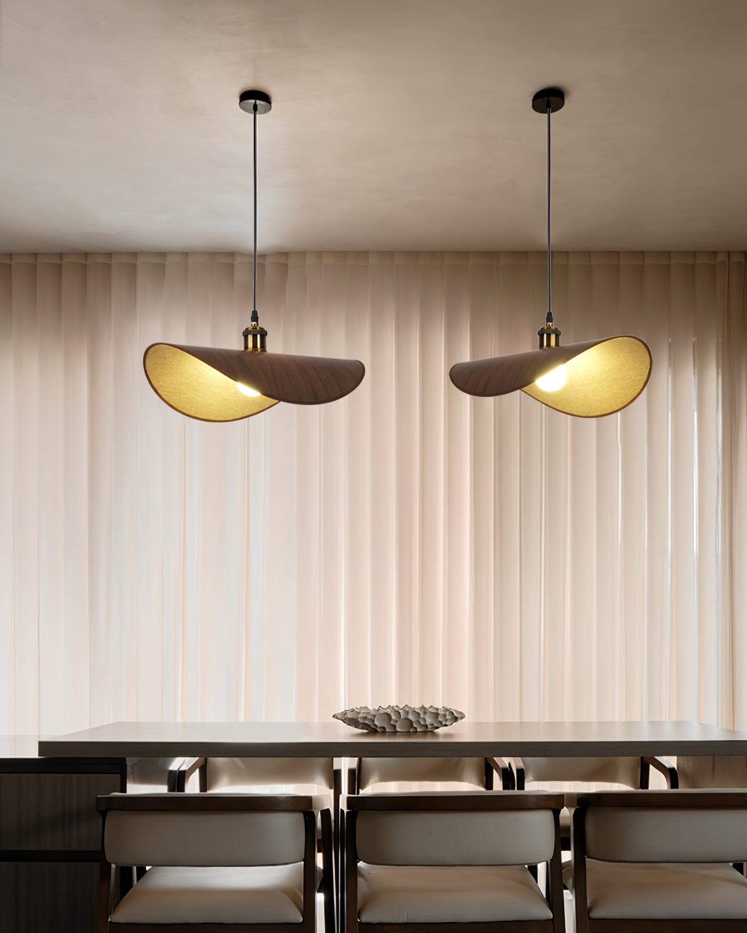 Pendant Lamp Linen Fabric Shade Wood