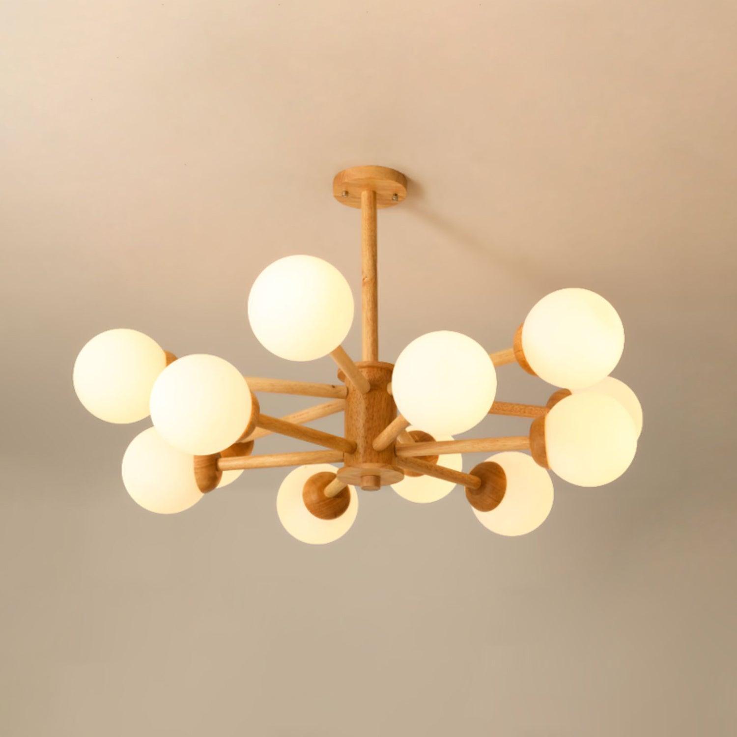 Kalds Chandelier Wooden Globe Minimalist Natural-Neutral Decor