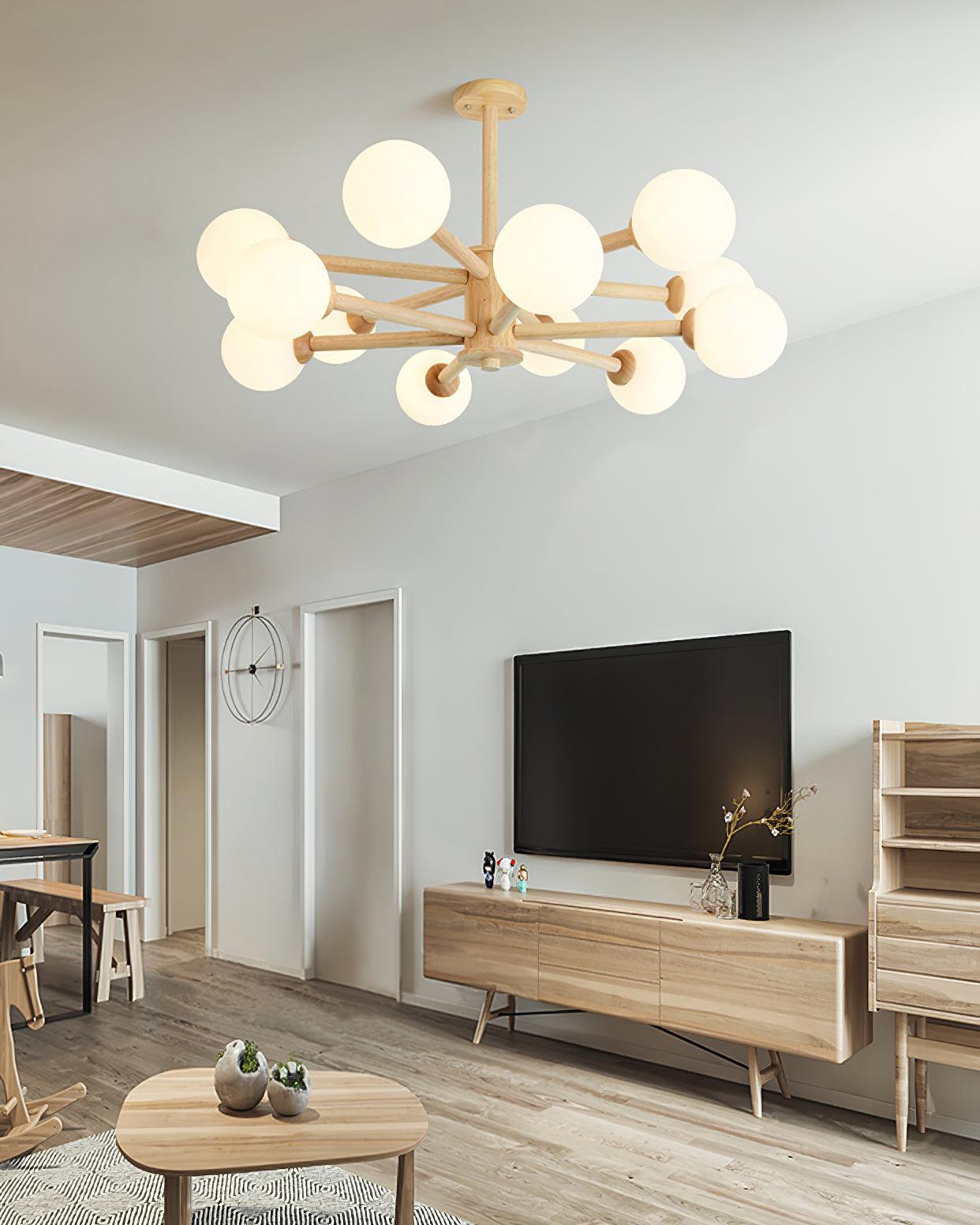 Kalds Chandelier Wooden Globe Minimalist Natural-Neutral Decor