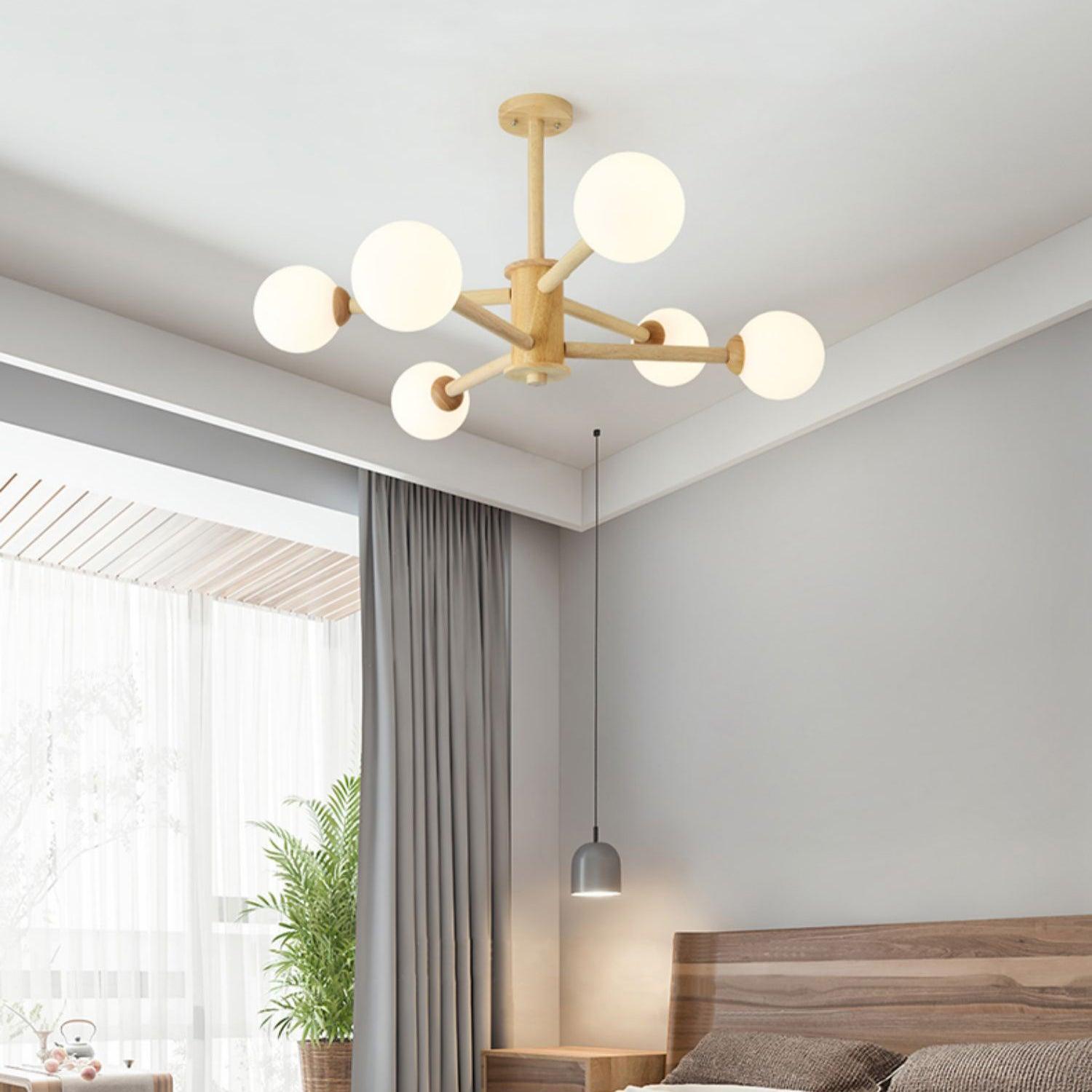 Kalds Chandelier Wooden Globe Minimalist Natural-Neutral Decor