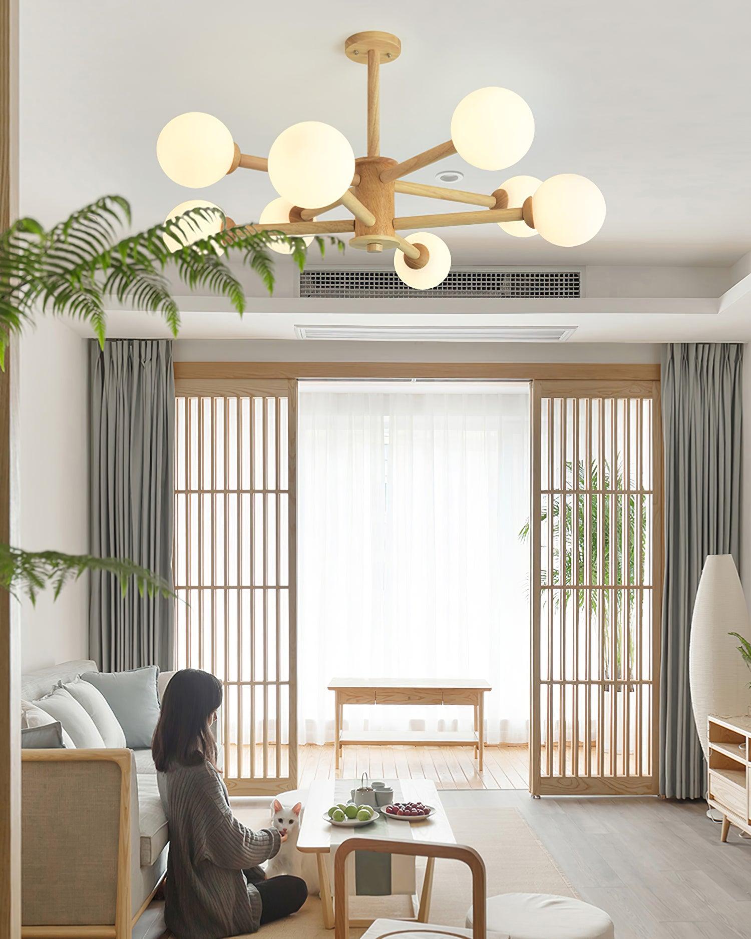 Kalds Chandelier Wooden Globe Minimalist Natural-Neutral Decor