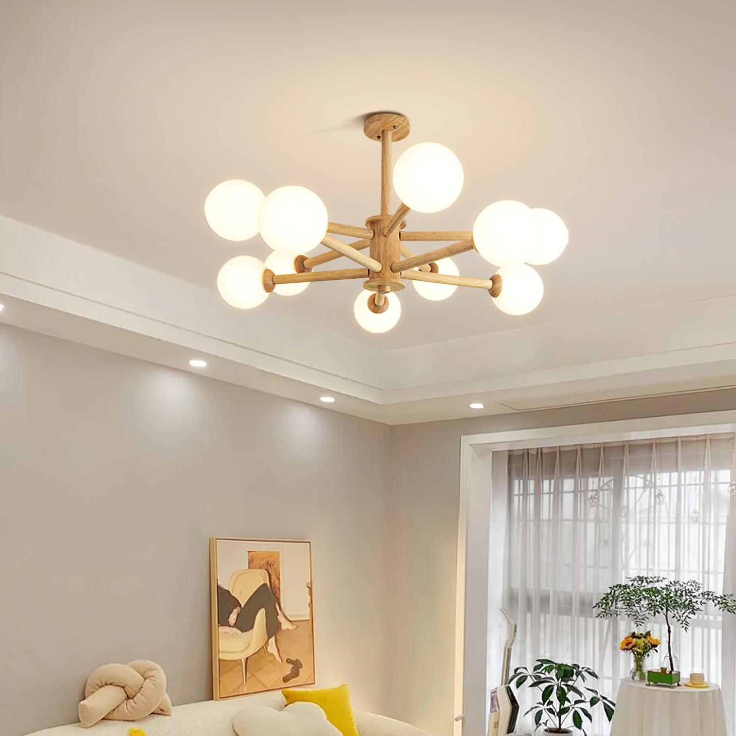 Kalds Chandelier Wooden Globe Minimalist Natural-Neutral Decor