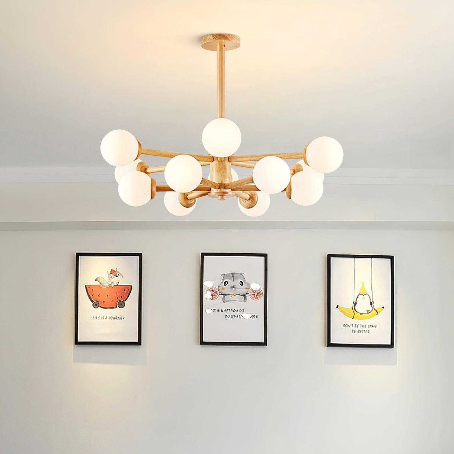 Kalds Chandelier Wooden Globe Minimalist Natural-Neutral Decor