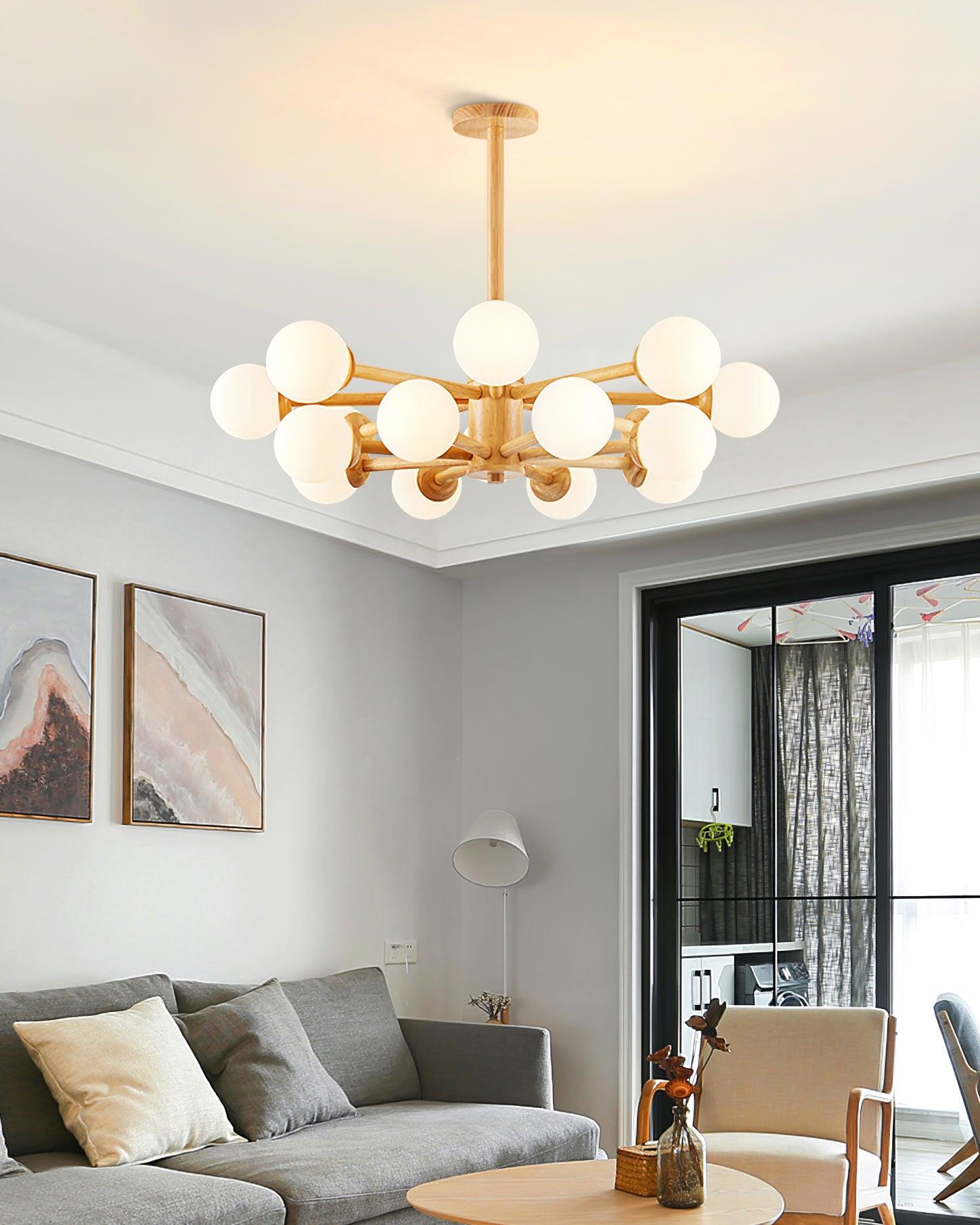 Kalds Chandelier Wooden Globe Minimalist Natural-Neutral Decor