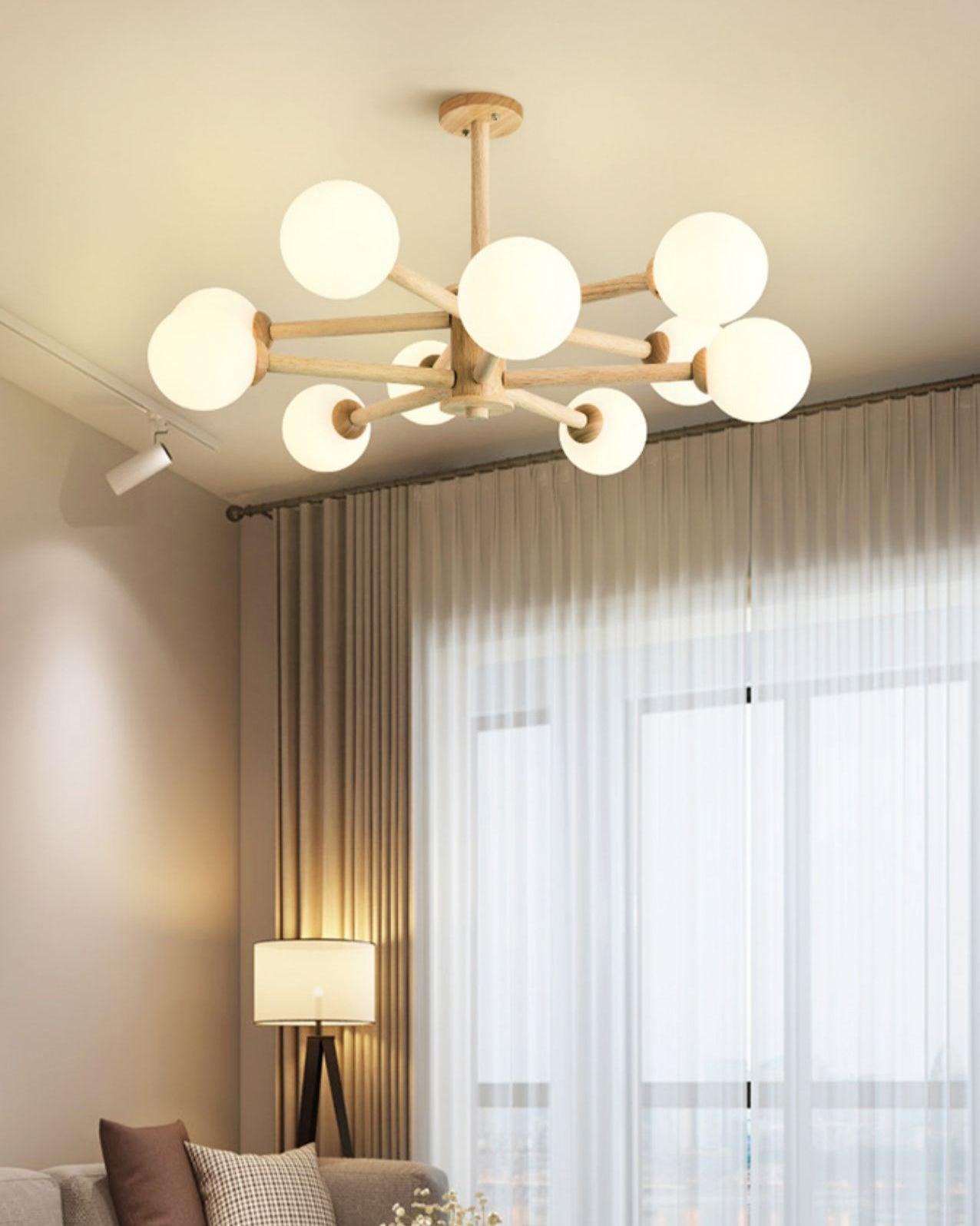 Kalds Chandelier Wooden Globe Minimalist Natural-Neutral Decor
