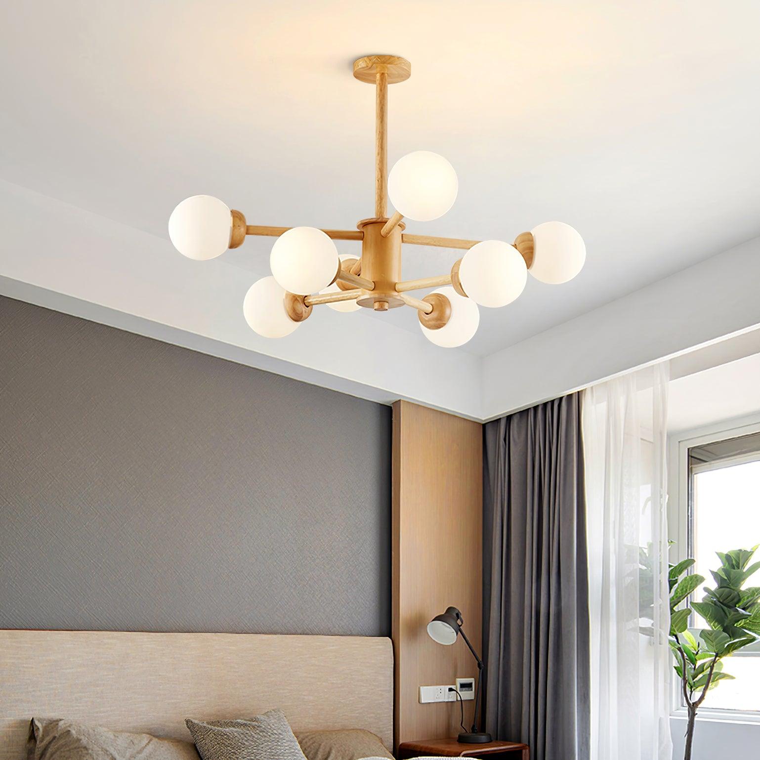 Kalds Chandelier Wooden Globe Minimalist Natural-Neutral Decor